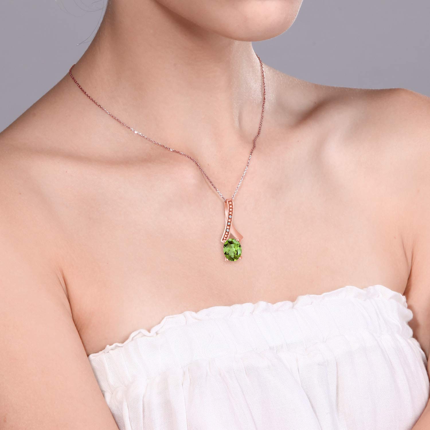 2.14 Ct Oval Green Peridot & White Diamond Pendant in 18K Rose Gold Plated Sterling Silver - Gem Stone King | Elegant Jewelry Gift for Women, Perfect for Birthdays, Anniversaries & Special Occasions