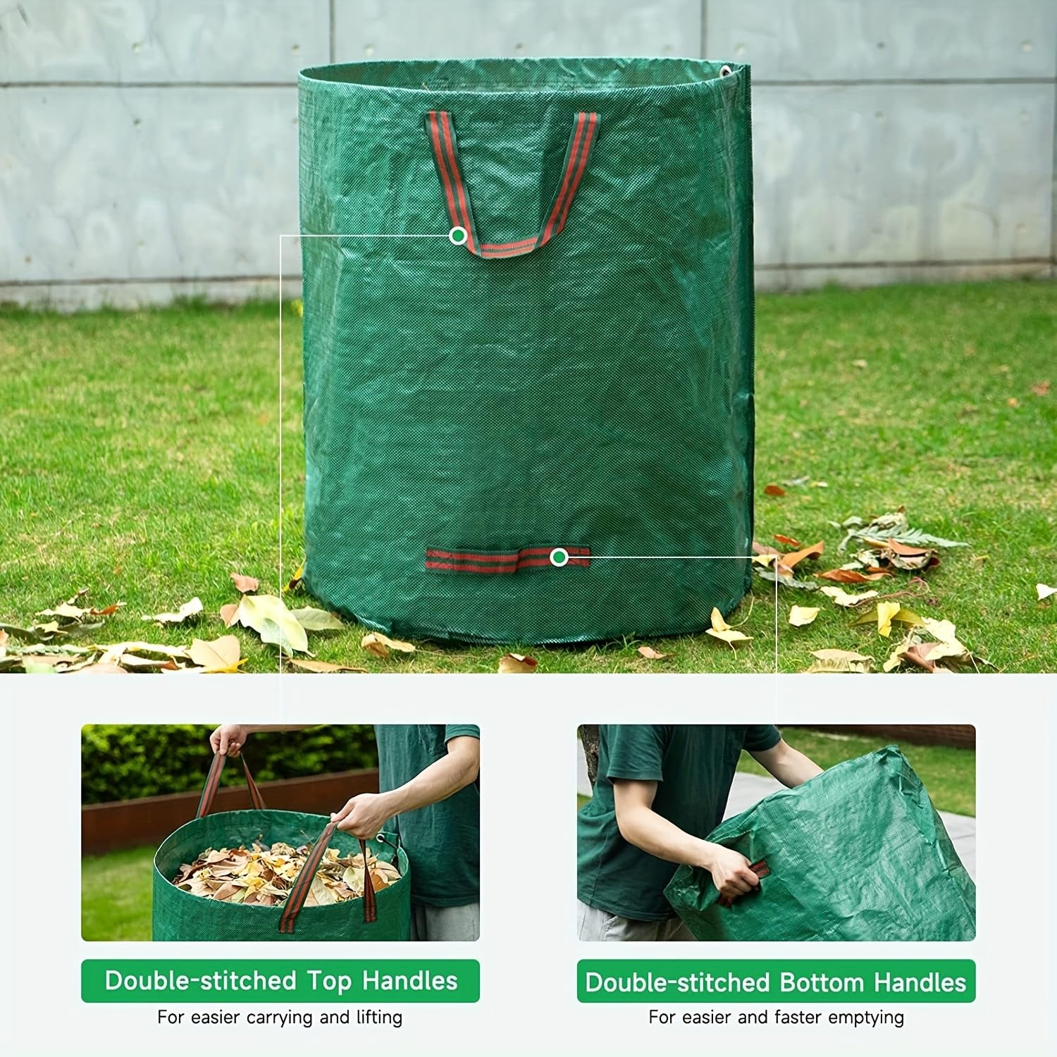 2-Pack 80 Gallon Heavy Duty Reusable Yard Waste Bags (33H x 26D Inches) - Standable Leaf Bags for Garden Trash, Yard Debris & Grass Clippings - Durable 4-Handle Design - Perfect for Fall Cleanup, Lawn Maintenance & Landscaping Projects