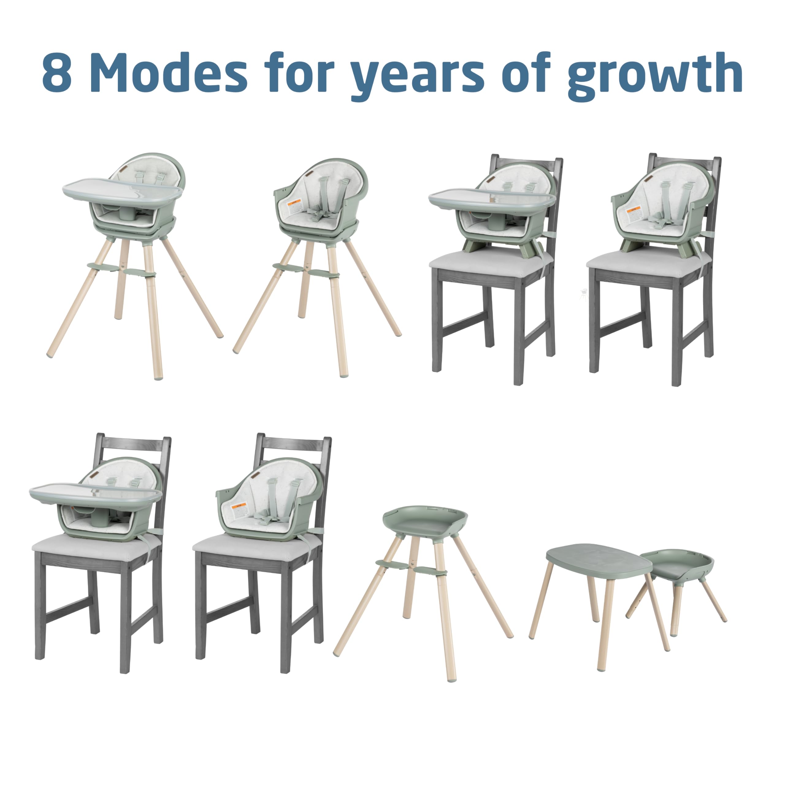 Maxi-Cosi Moa 8-in-1 Convertible High Chair for Babies & Toddlers - Lightweight, Compact & Machine Washable - Classic Green - Perfect for Dining, Travel & Small Spaces