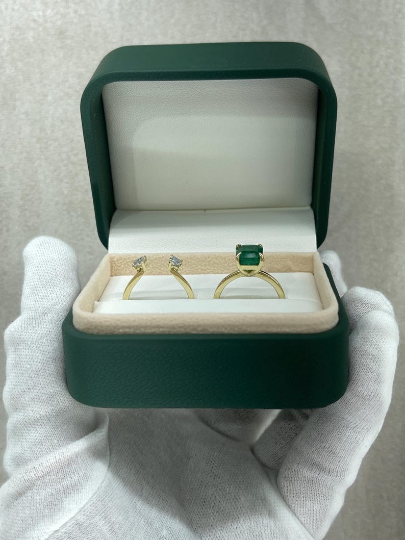 4.0tcw 14K Gold Dark Green Emerald & Diamond 2-in-1 Convertible Three Stone Ring for Engagement, Wedding & Anniversary - Elegant Jewelry Gift for Her