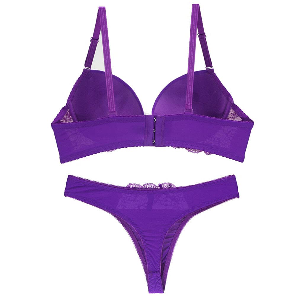 Sexy Lace Lined Plunge Bra & Panty Set for Women - Push Up Underwire Lingerie for Date Night & Special Occasions