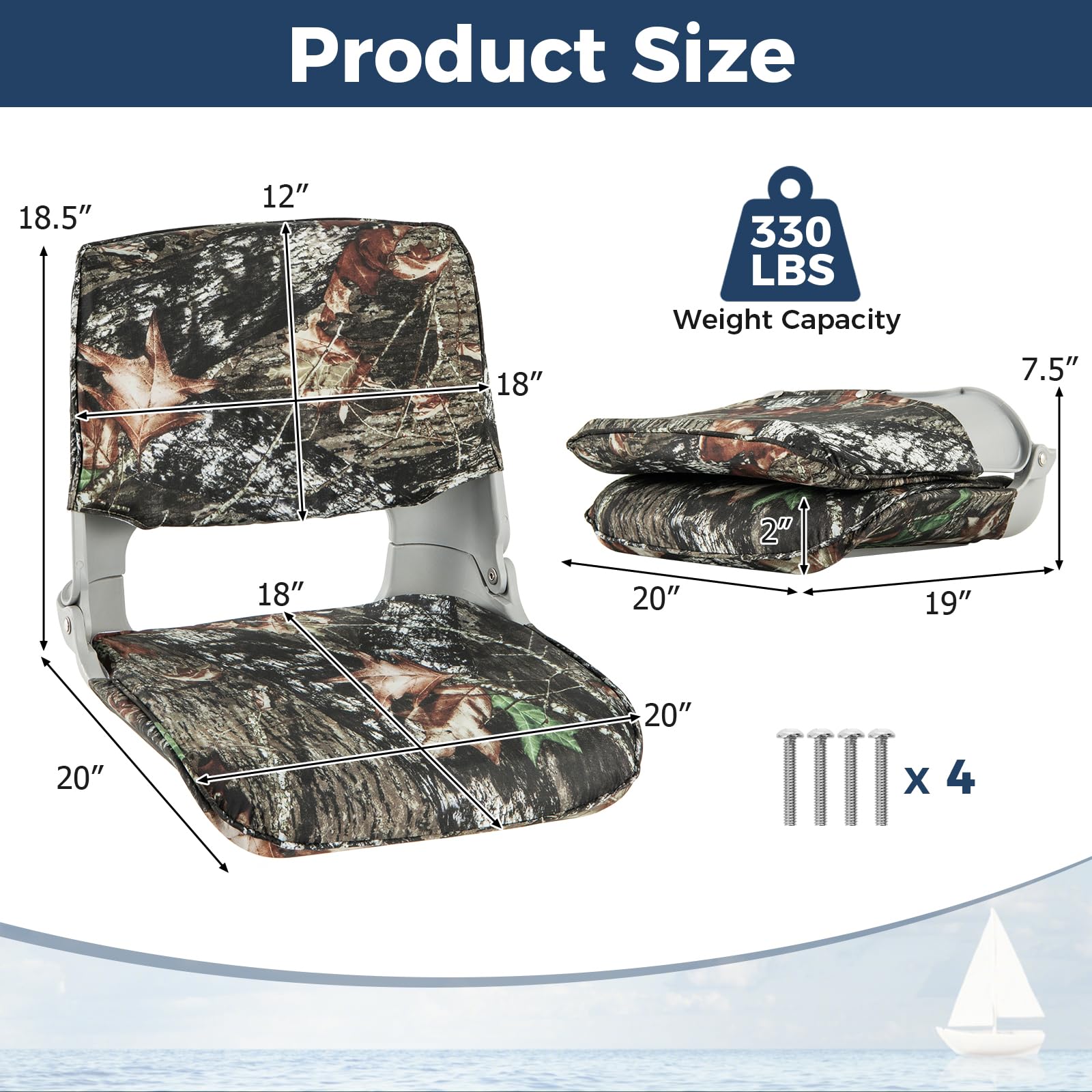 **Goplus Low/High Back Folding Boat Seat with Stainless Steel Screws & Aluminum Hinges – Thickened Sponge Padding, Waterproof Design – Perfect for Fishing, Boating & Marine Use (1 Pack, Camo & Gray)**