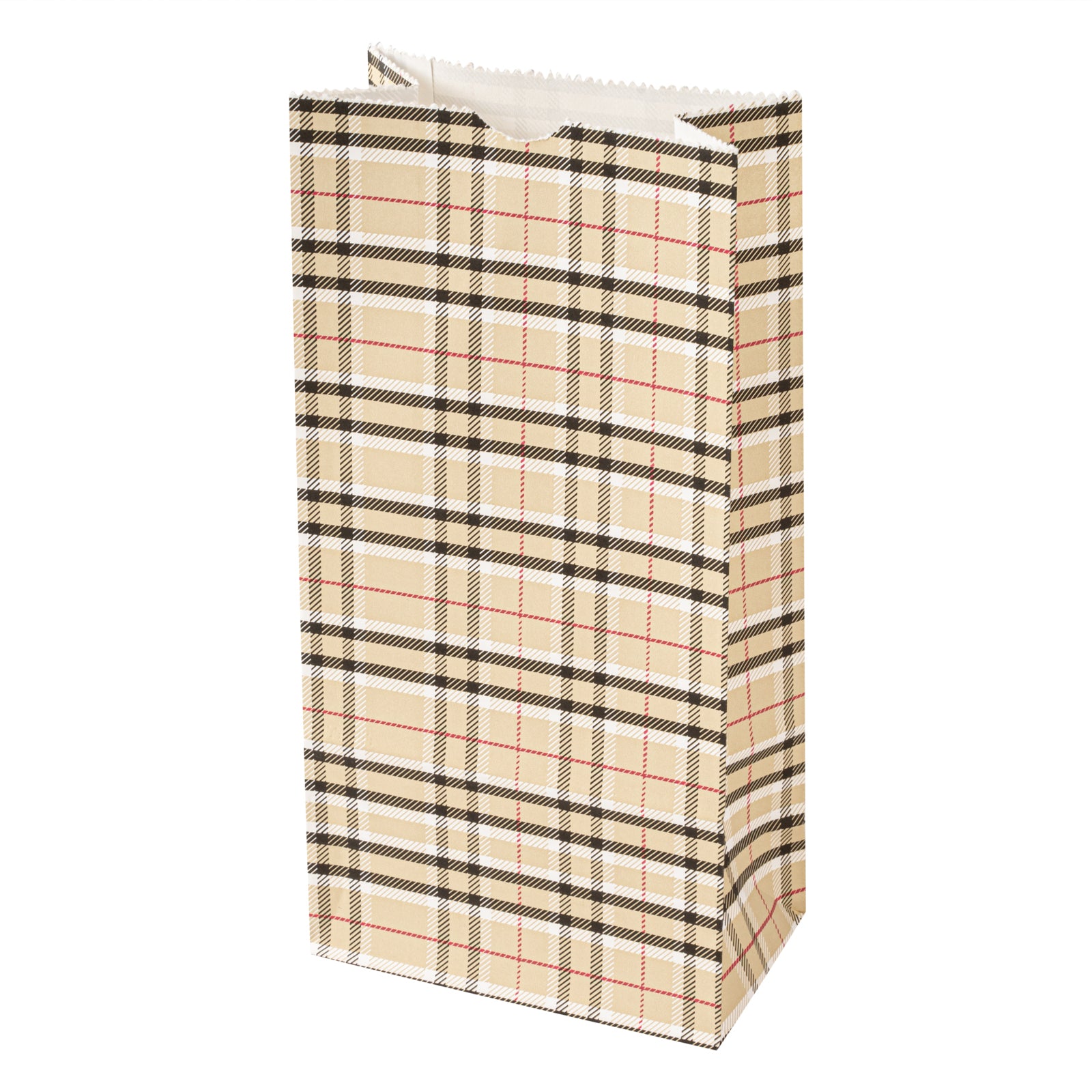Premium Plaid Paper Bags 2 lb Capacity - 4.25 x 2.25 x 8.5 Inches - Pack of 100 | Eco-Friendly Gift Bags for Parties, Weddings & Retail Packaging