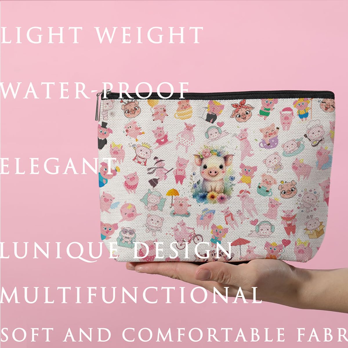 Zhamen Pig Makeup Bag - Cute Piggy Cosmetic Bag for Women, Girls, Teens | Perfect Gift for Her, Daughter, Sister, Girlfriend, BFF | Farm Animal Lovers Gift for Birthday, Graduation, Mother's Day, Nurse Day | Great for Travel, School, Work & Daily Makeup Storage