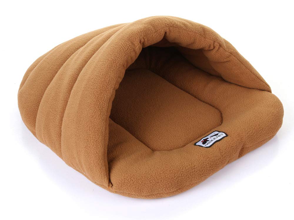 **Cozy Pet Sleeping Bag for Small Dogs & Cats - Warm Half-Covered Bed Mat, Soft Cushion for Indoor Use, Brown (15