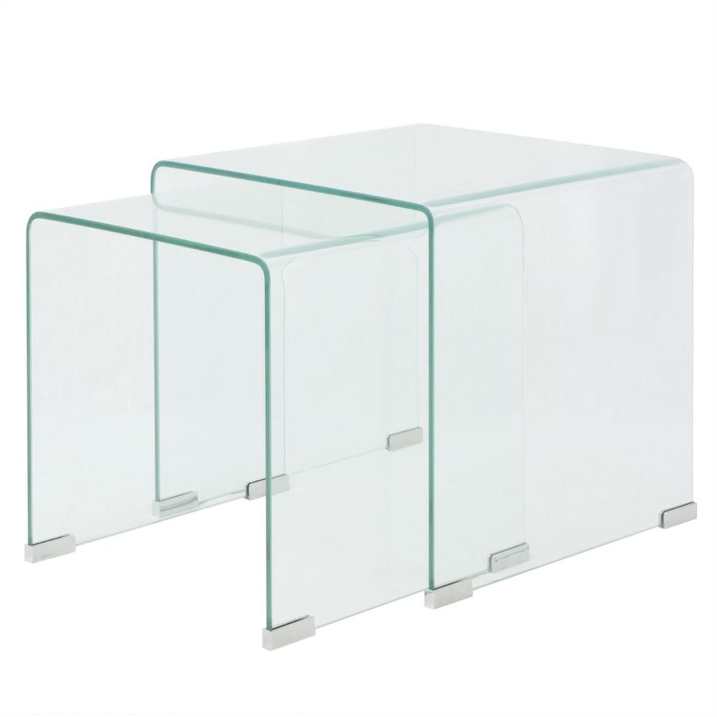 2-Piece Clear Tempered Glass Coffee Table Set - Modern End Tables & Side Tables for Living Room - Sturdy Touch Tables for Home Office & Lounge Decor