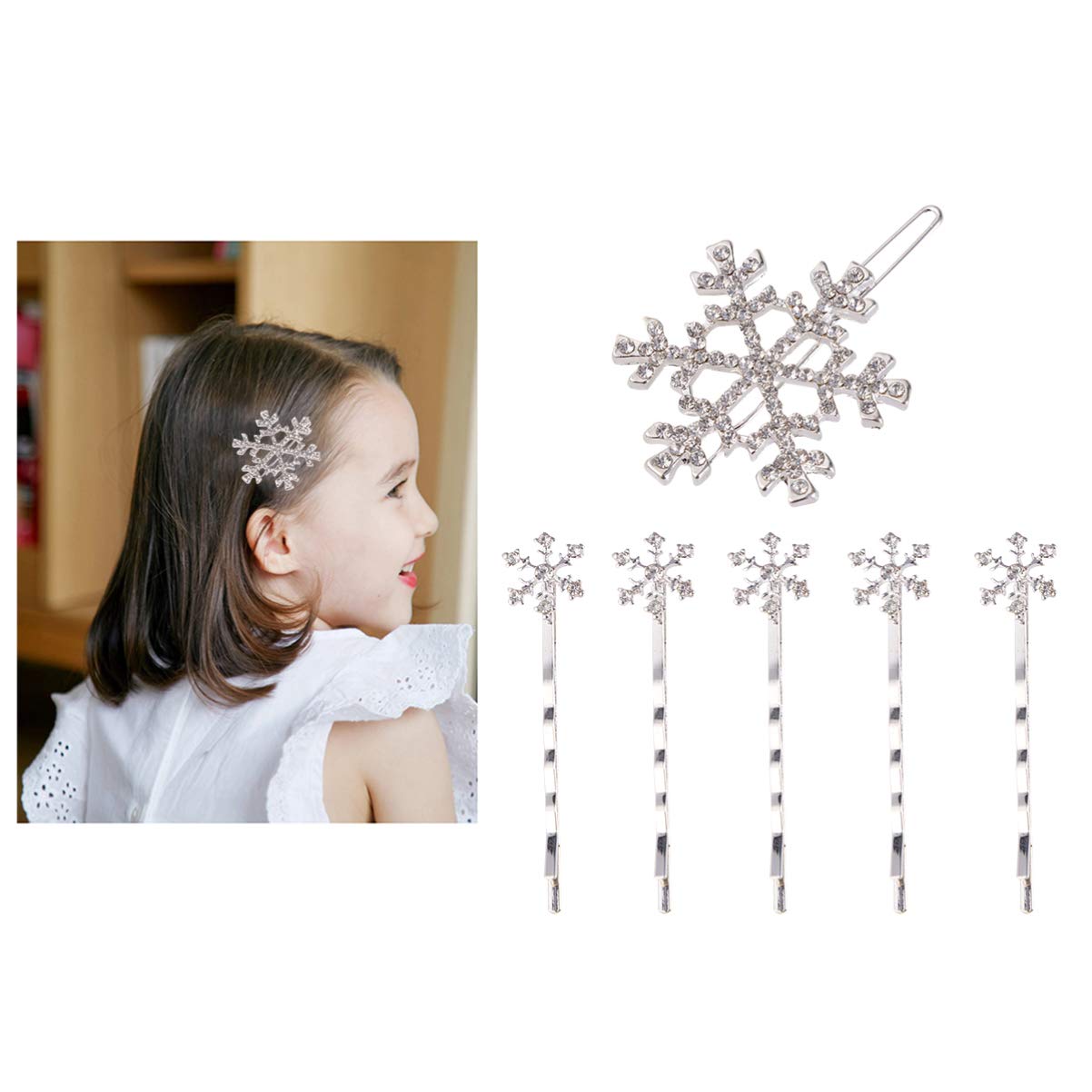 Beaupretty 6-Piece Rhinestone Snowflake Hair Clips - Silver Winter Wedding Hairpins & Bobby Pins for Women & Girls | Christmas Party, Bridal, and Holiday Hair Accessories