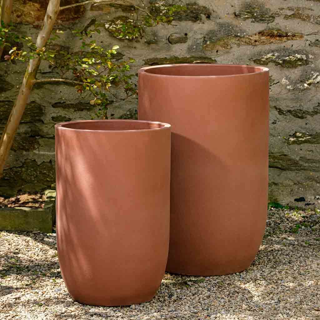 Campania International Cole Planter Set of 2 - Terra Rosa Outdoor Garden Flower Pots for Patio, Deck & Home Decor | Durable Ceramic Planters for Herbs, Succulents & Flowers