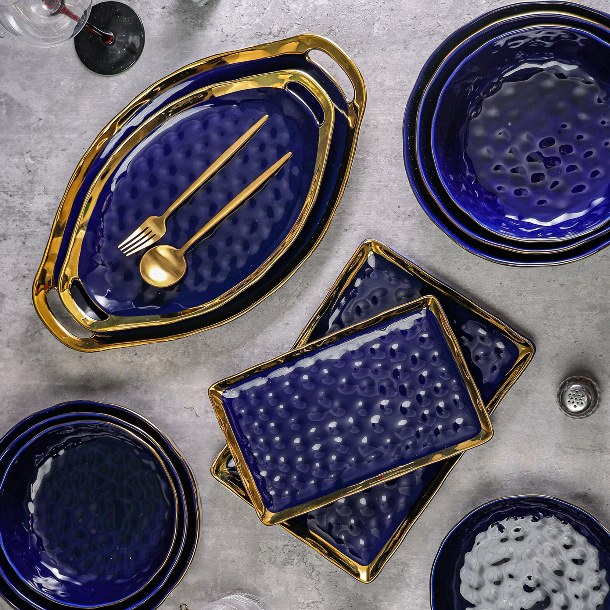 Florian Porcelain Dinner Plates Set of 6 - Elegant Blue Ceramic Service Plates for Fine Dining, Wedding, and Formal Occasions
