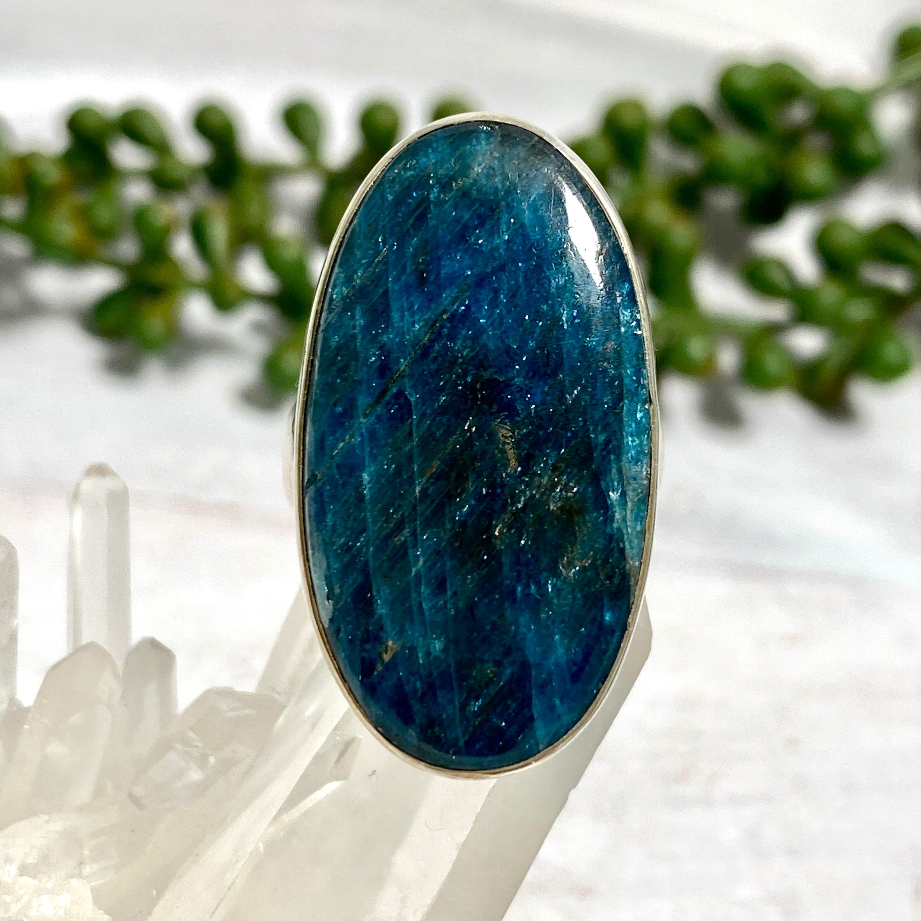 Blue Apatite Oval Ring - Size 9 - KRGJ1790 - Elegant Gemstone Jewelry for Women - Perfect for Engagement, Wedding & Special Occasions