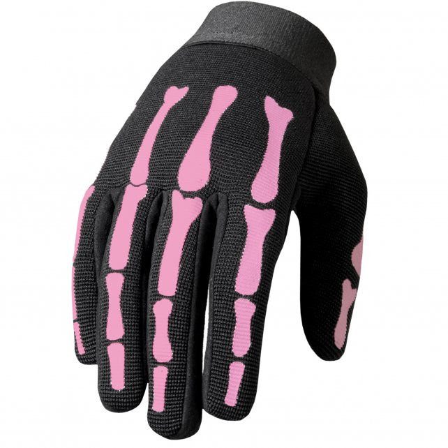 Hot Pink Skeleton Bones Leather Motorcycle Gloves for Women - Durable Mechanics Gloves for Riding, Biking & Outdoor Activities