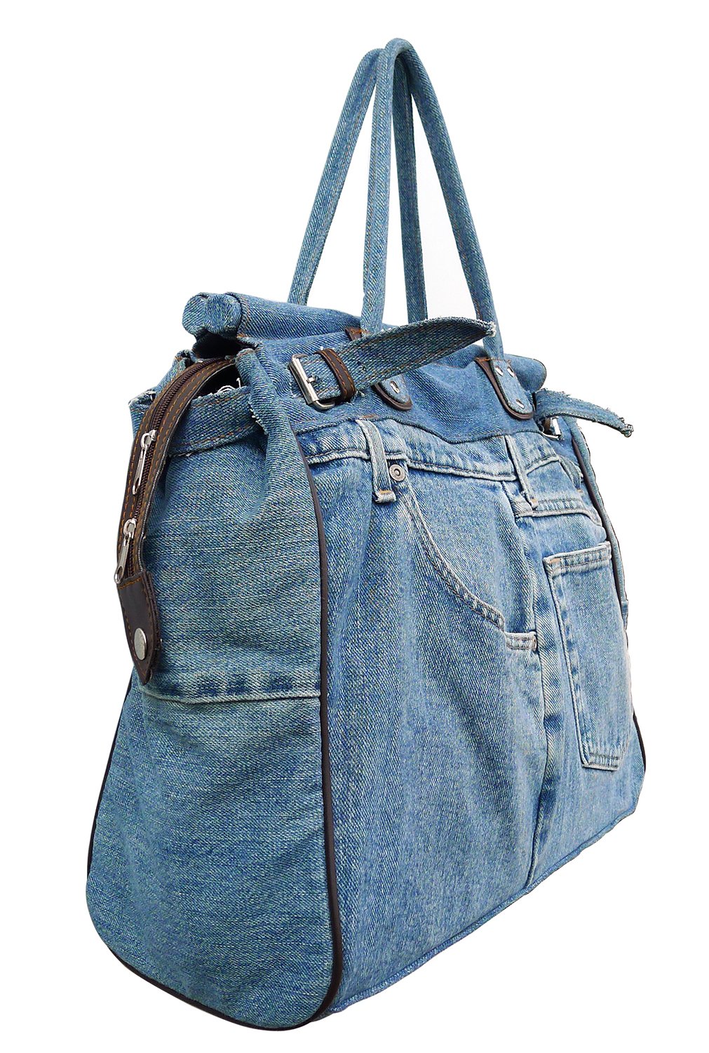 X-Large Blue Denim Double Top Handle Tote Bag for Women - Stylish Shopper Handbag Purse for Work, Travel & Everyday Use