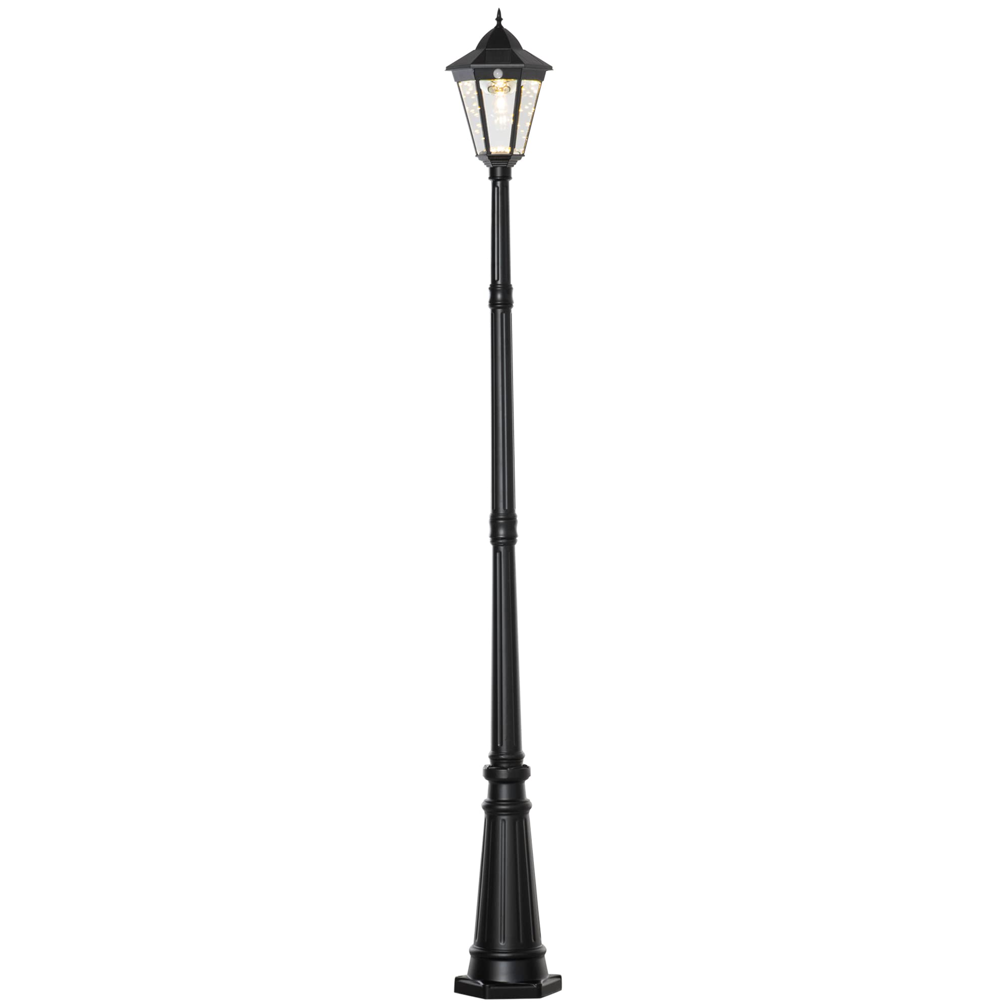 Outsunny 8ft Solar Powered Outdoor Lamp Post with Motion Sensor, Waterproof Aluminum Vintage Street Light for Garden, Lawn, Pathway, Driveway - Automatic Dusk to Dawn Lighting for Enhanced Security & Ambience