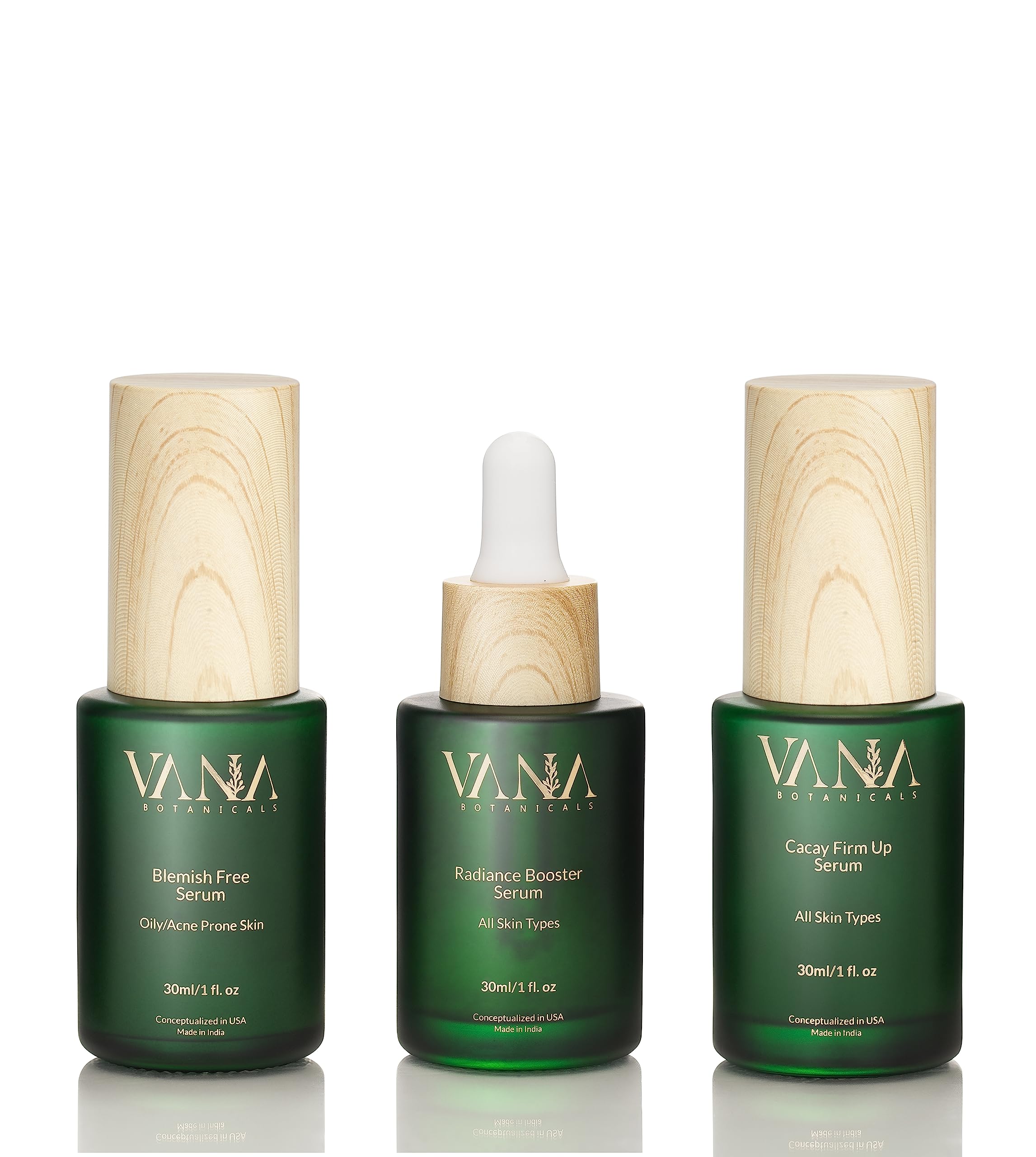 Vana Botanicals Clear Skin Bundle - Complete Natural Skincare Set for Acne, Scars & Dark Spots | Vegan, Paraben & Sulfate-Free | Includes Blemish Free Face Serum, Cacay Firm Up Serum & Radiance Booster | Perfect for Daily Skincare Routine & Sensitive Skin Care
