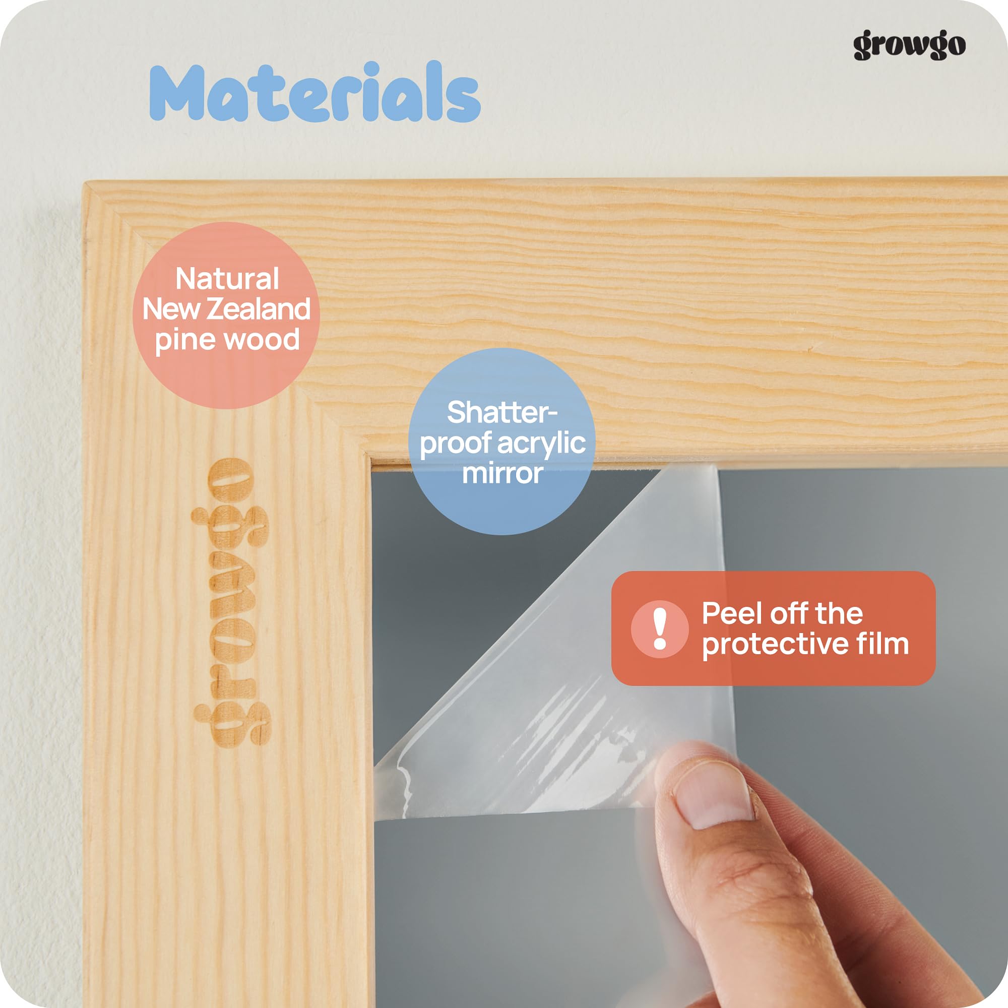 Montessori Baby Mirror Wall - 3-in-1 Shatterproof Mirror with Wooden Pull Up Bar | Safe Infant Development Toy for Crawling & Walking Practice | Perfect for Nursery, Playroom & Montessori Classroom