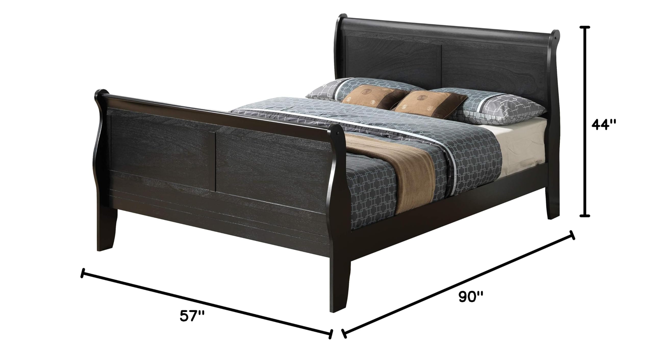Glory Furniture Louis Phillipe Full Sleigh Bed Frame - Solid Wood Black Bedroom Furniture for Master & Guest Rooms | Elegant Traditional Design with Sturdy Headboard & Footboard