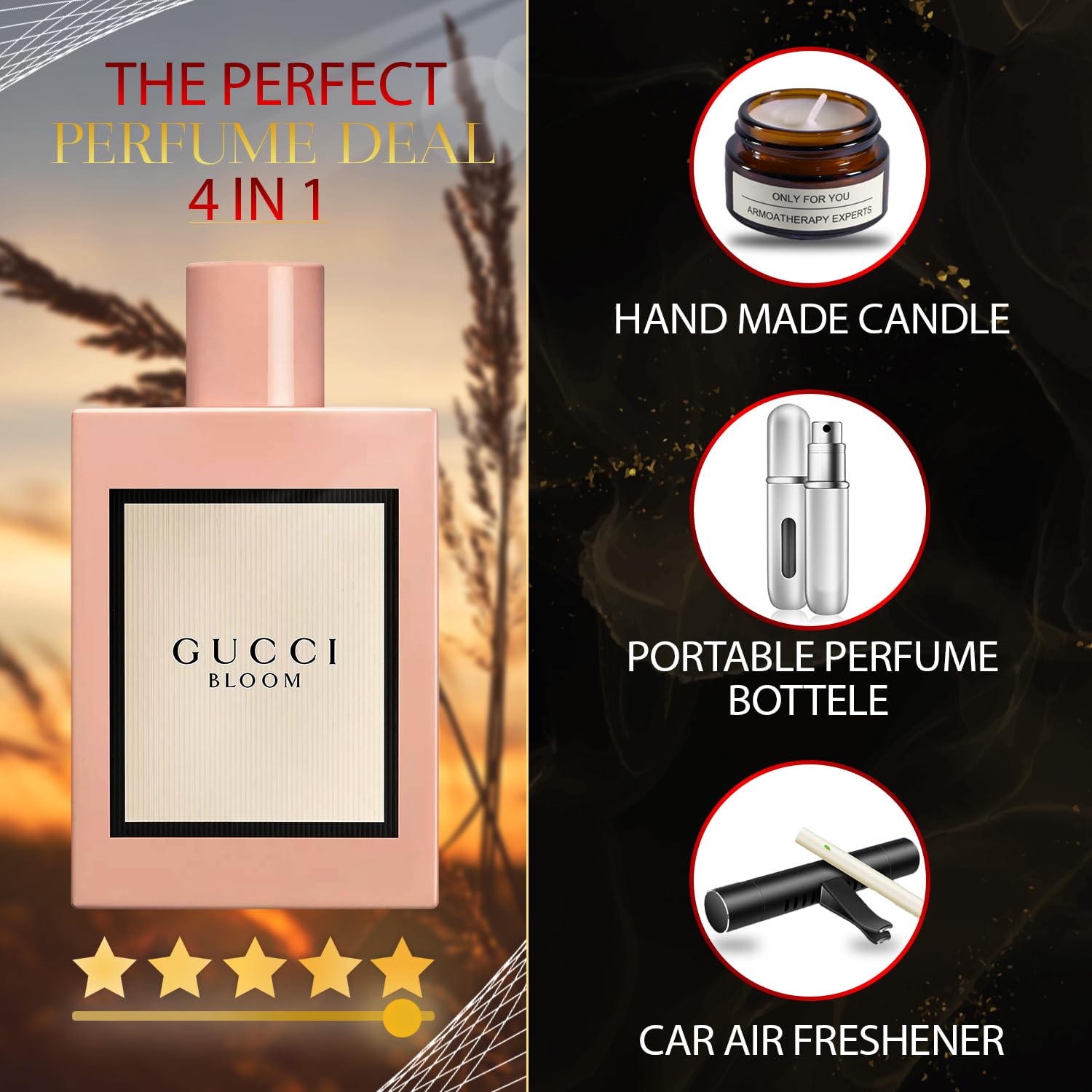 Bloom for Women - Women's Eau de Parfum Spray, 3.3 Oz Gift Set with Lavender Soy Candle, Car Air Fresheners & Travel Perfume Atomizer - Perfect for Gifts, Travel & Home Fragrance