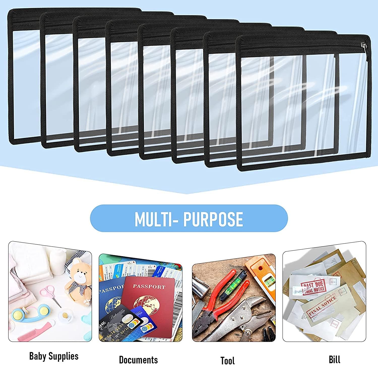 ZELOVI 6-Pack Medium Black Transparent Makeup Bags 9x7.5 Inch - Waterproof Travel Cosmetic Organizer & Toiletry Pouch for Women | Perfect for Travel, Gym, Daily Use & Stationery Storage