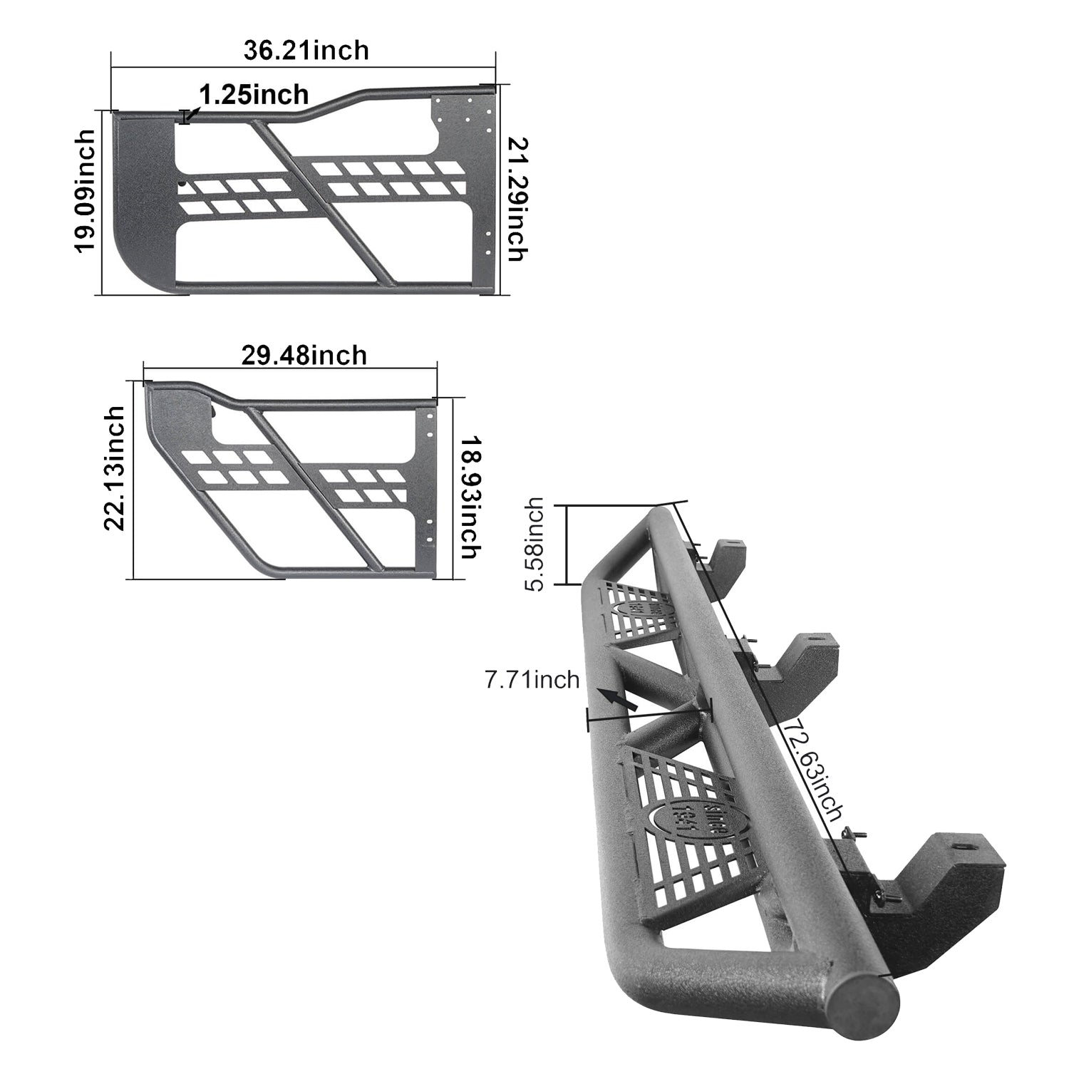 4 Door Tubular Side Steps & Running Boards for 2018-2024 Jeep Wrangler JL - Heavy Duty Steel Nerf Bars with Non-Slip Surface - Perfect for Off-Roading, Camping & Daily Driving