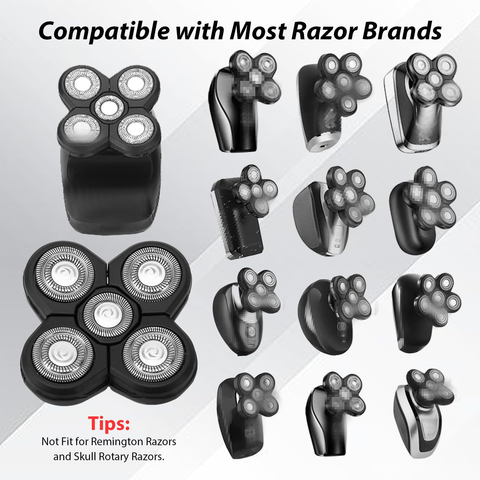 4 Pack Replacement Blades for Electric Head Shaver - 5-Blade Razor Heads for Bald Men, Universal Fit for Head & Face Shaving Kit with 4 Cleaning Brushes - Perfect for Travel, Home Use & Grooming Kits