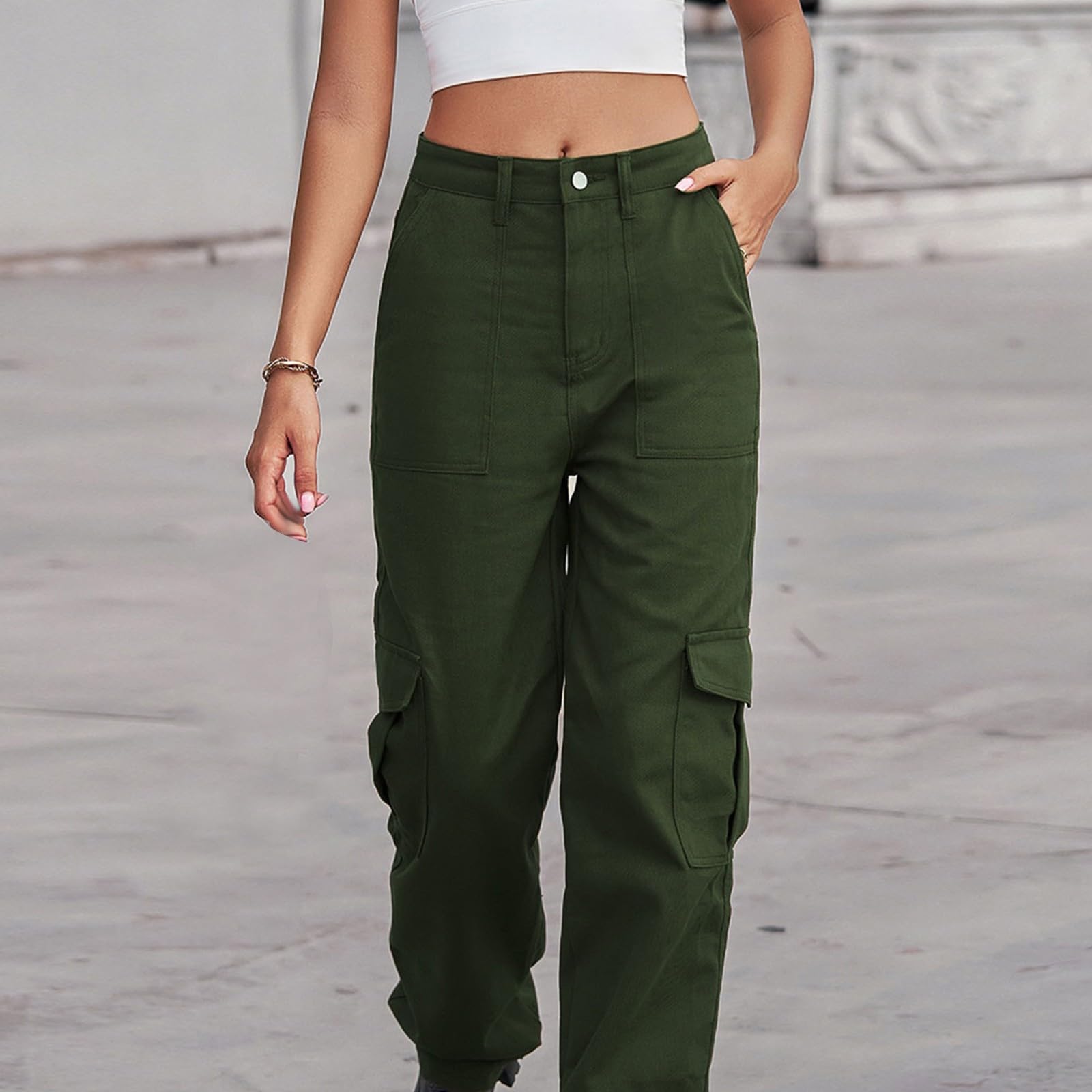 Women's Relaxed Fit Stretch Cargo Pants - High Waist Baggy Y2K Cargo Jeans with Pockets | Wide Leg Hiking Pants for Teen Girls | Perfect for Outdoor Adventures, Streetwear Fashion & Casual Wear