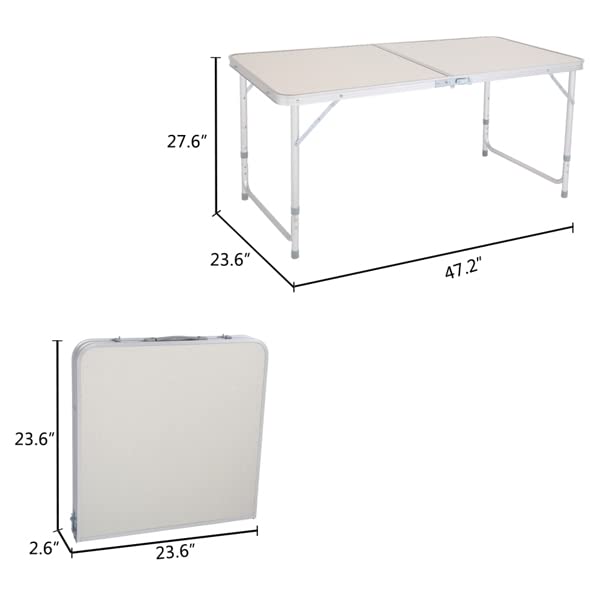 Lightweight Aluminum Folding Table 4ft - Portable Adjustable Height Picnic & Camping Table - Perfect for Outdoor BBQs, Beach Trips, and Tailgating Parties