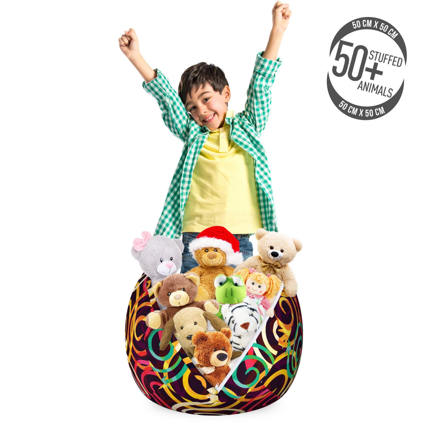 Ambesonne Abstract Spiral Arrow Toy Storage Bag Chair - Vibrant Retro Graffiti Pattern, Washable Stuffed Animal Organizer (Small, Multicolor) - Perfect for Kids' Room, Playroom & Nursery Organization
