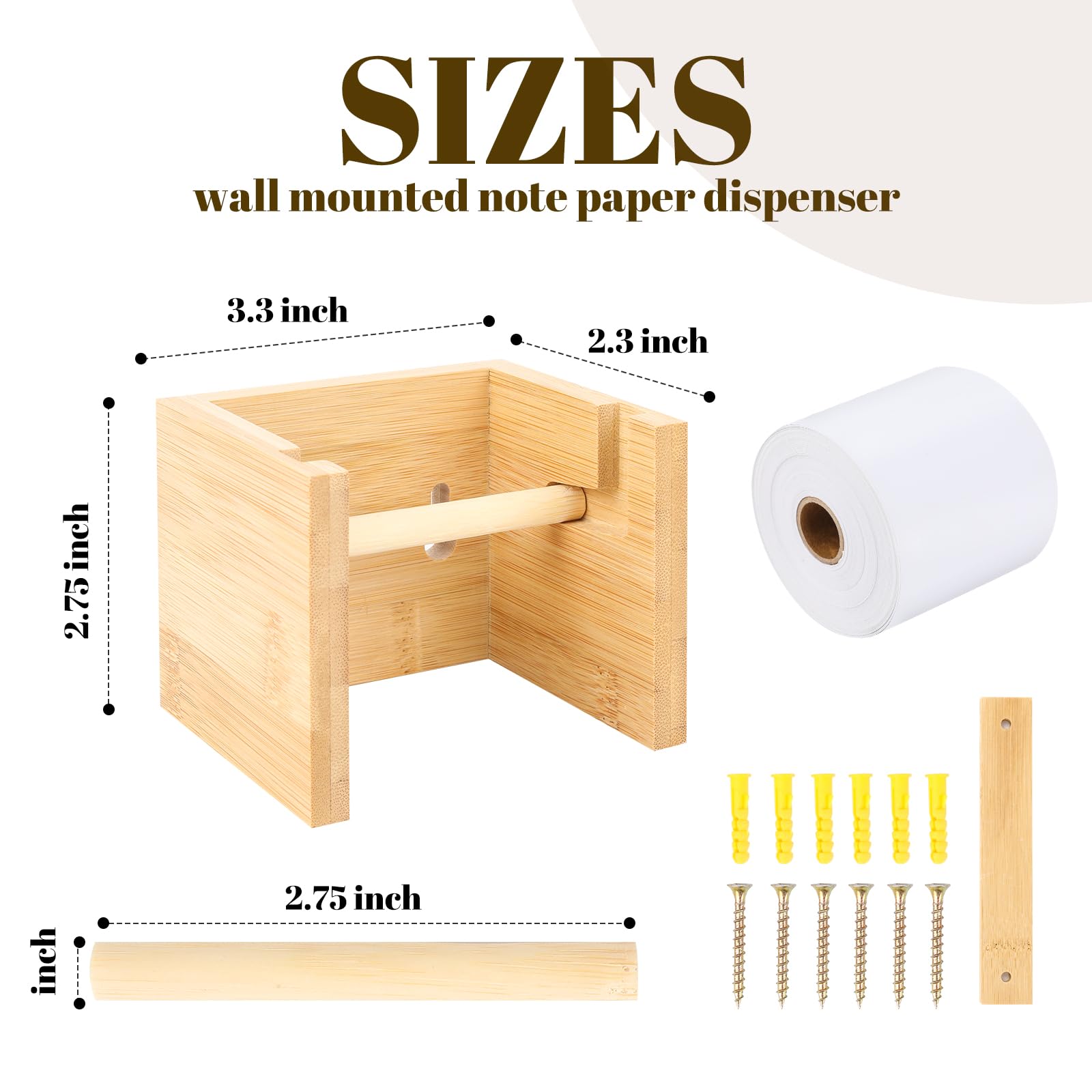 3 Inch Kraft Paper Roll Dispenser - Wall Mounted Note Paper Holder for Grocery Lists, Sticky Notes & To-Do Lists | Perfect for Kitchen, Office & Home Organization (Wall Art & Memo Board)