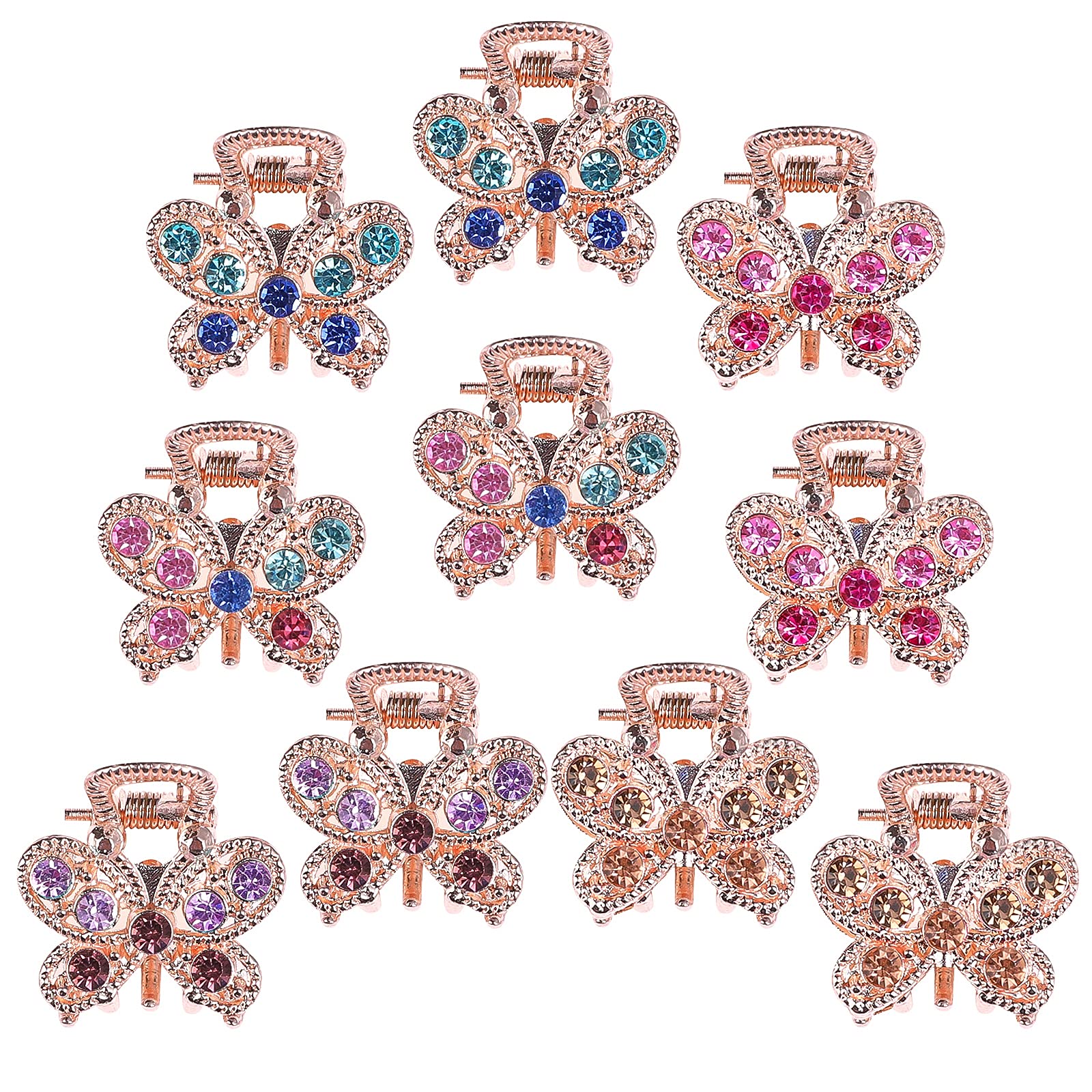 10PCS Rhinestone Hair Claw Clips - Crystal Metal No-Slip Hair Grips for Women & Girls | Mini Butterfly Bangs Clip & Bow Hair Claw | Perfect for Parties, Weddings, and Everyday Hairstyling