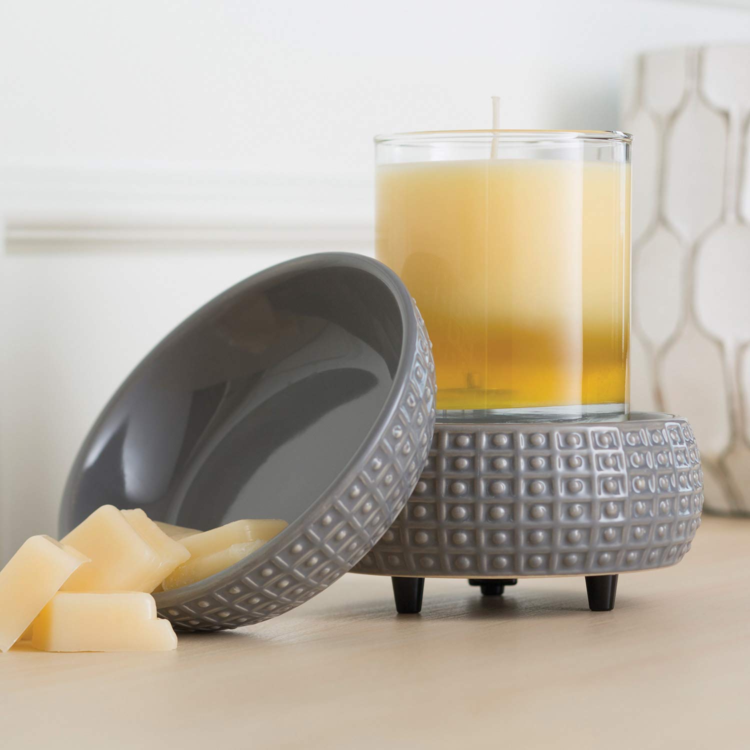 2-in-1 Candle and Fragrance Warmer for Scented Candles & Wax Melts - Slate Finish Room Freshener for Home, Office, Spa Relaxation and Aromatherapy