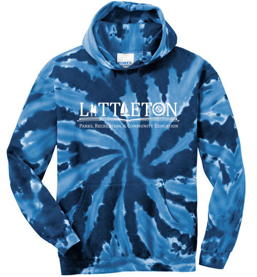 Littleton Park & Rec Tie Dye Hooded Sweatshirt - Soft Cotton Pullover for Men & Women - Perfect for Outdoor Activities, Casual Wear & Sports Events