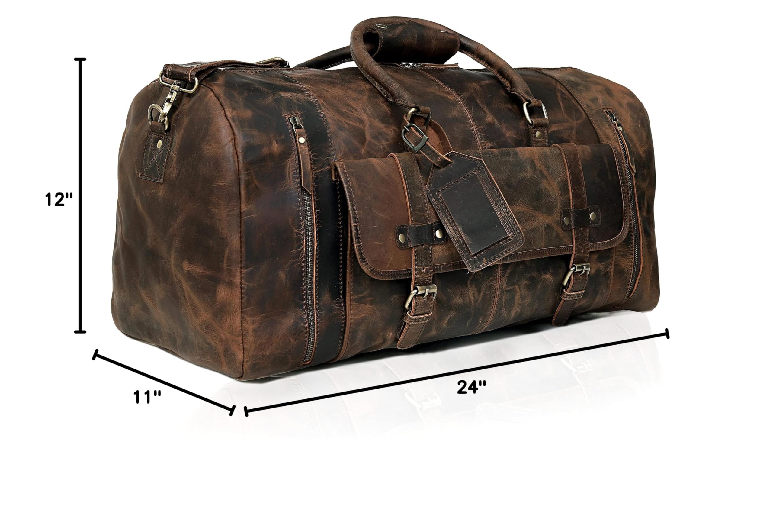 24 Inch Genuine Leather Duffle Bag for Men & Women - Travel Overnight Weekender, Sports Gym Duffel, Carry On Luggage - Perfect for Business Trips, Gym Workouts & Weekend Getaways