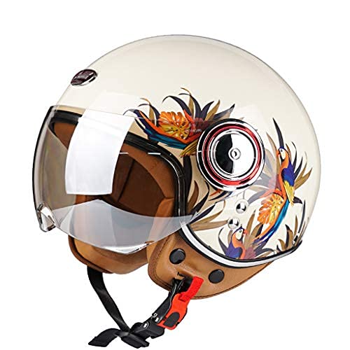 Women's Retro 3/4 Open Face Motorcycle Helmet - DOT/ECE Certified Half Helmet with Vintage Flower Pattern, Sun Visor & Breathable Design for Cruiser, Scooter, Vespa & Moped Riders (Sizes S-XXL) | Perfect for Urban Commuting & Casual Rides