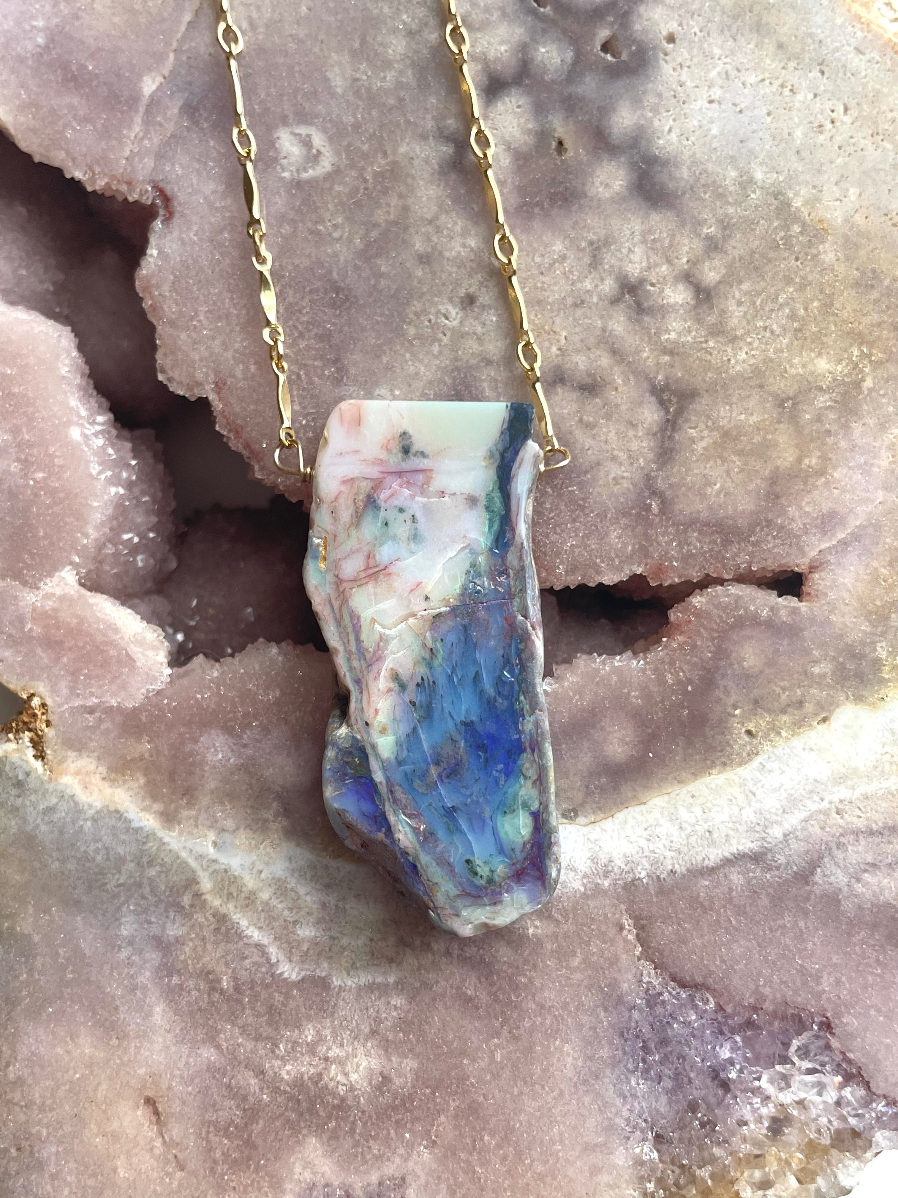 Stunning Large Raw Australian Opal Statement Necklace - 14kt Gold Filled Handmade Jewelry for Women | Perfect for Weddings, Parties & Special Occasions