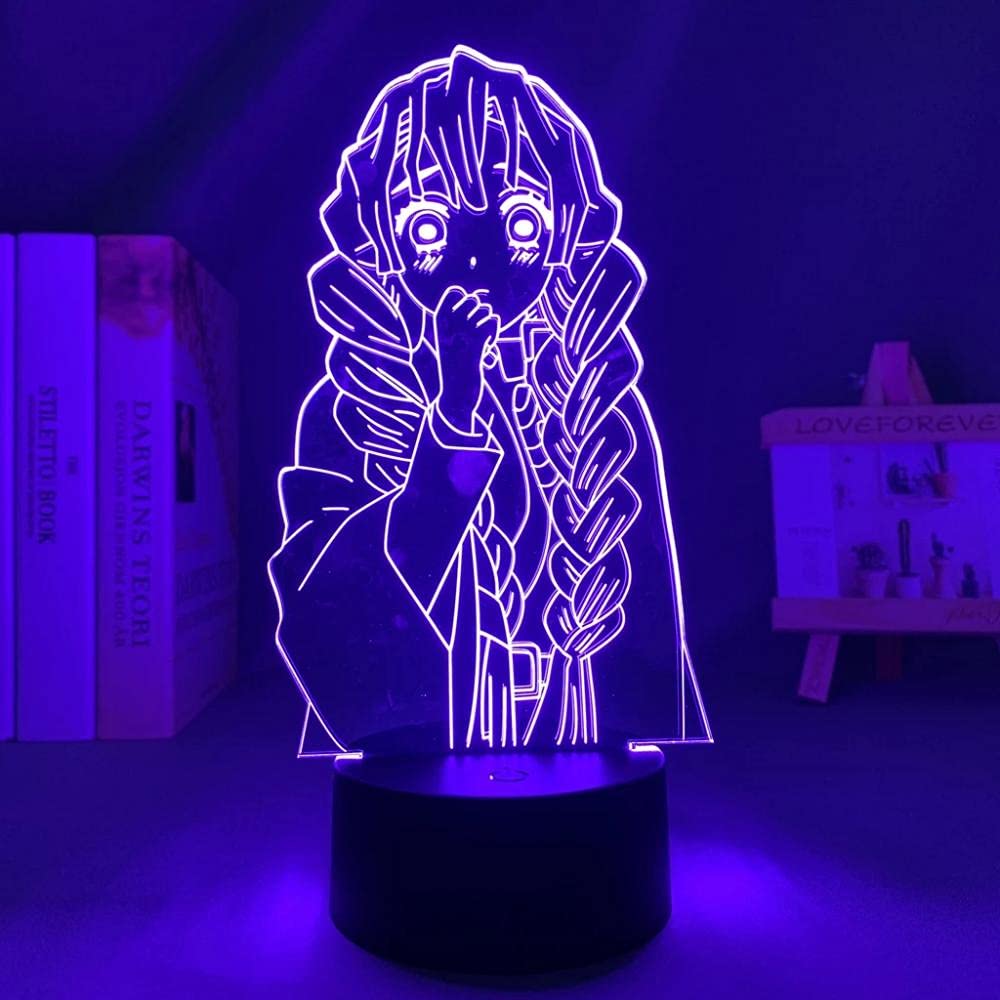 Demon Slayer Mitsuri Kanroji 3D LED Night Light - 16 Color Changing Anime Lamp with Remote for Home Decor, Christmas Gift, Manga Fans | Bedroom, Living Room, Office Ambient Lighting