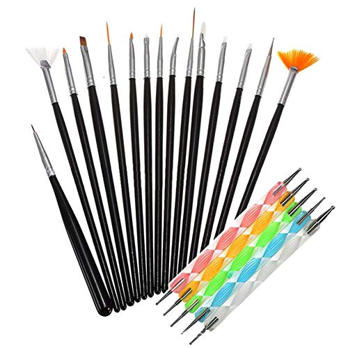 SoFull 20Pcs Professional Nail Art Brush Set - Dotting, Drawing & Polish Makeup Pen Brushes for Manicure (Black) | Perfect for Salon, Home DIY & Nail Art Enthusiasts