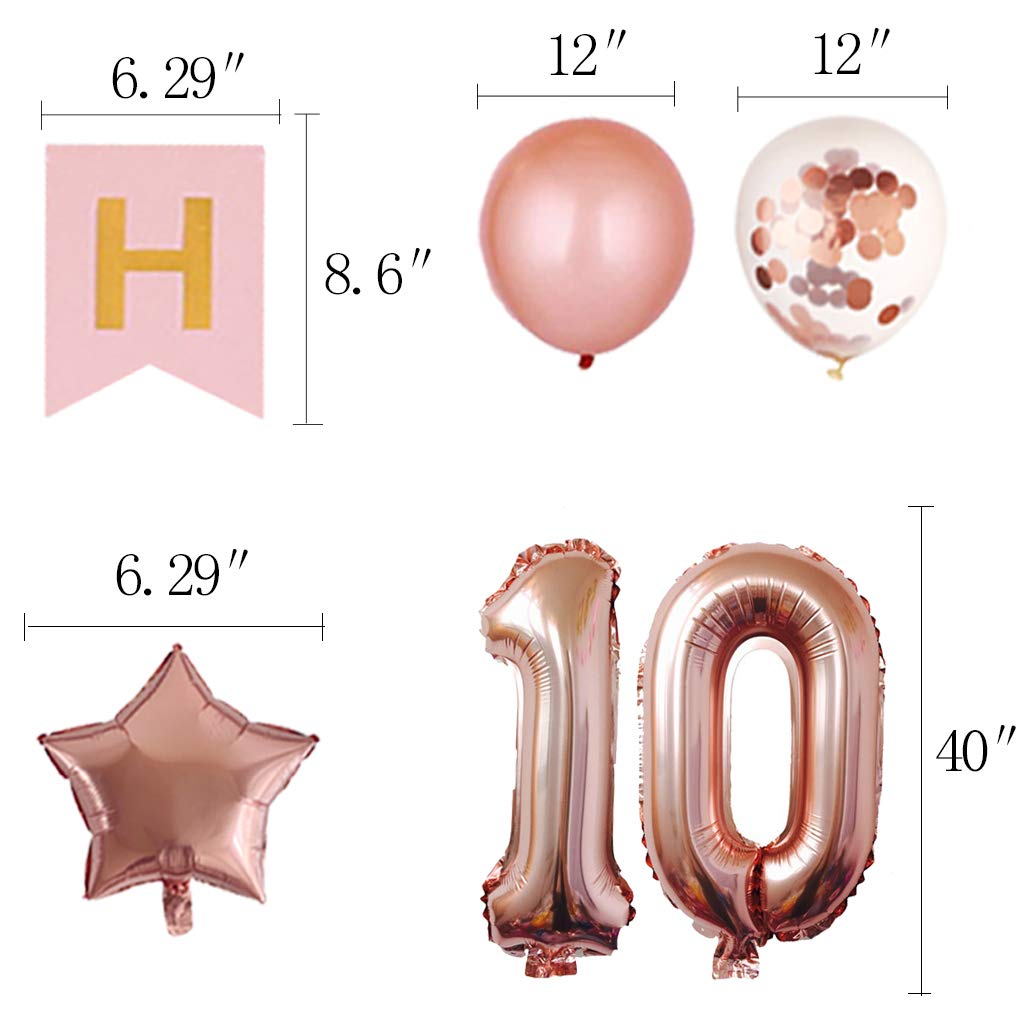 10th Birthday Party Decorations Kit - Rose Gold Happy Birthday Banner, Number 10 Balloons & Party Supplies for Girls & Boys | Perfect for 10th Birthday Celebrations, Milestone Parties & Photo Backdrops