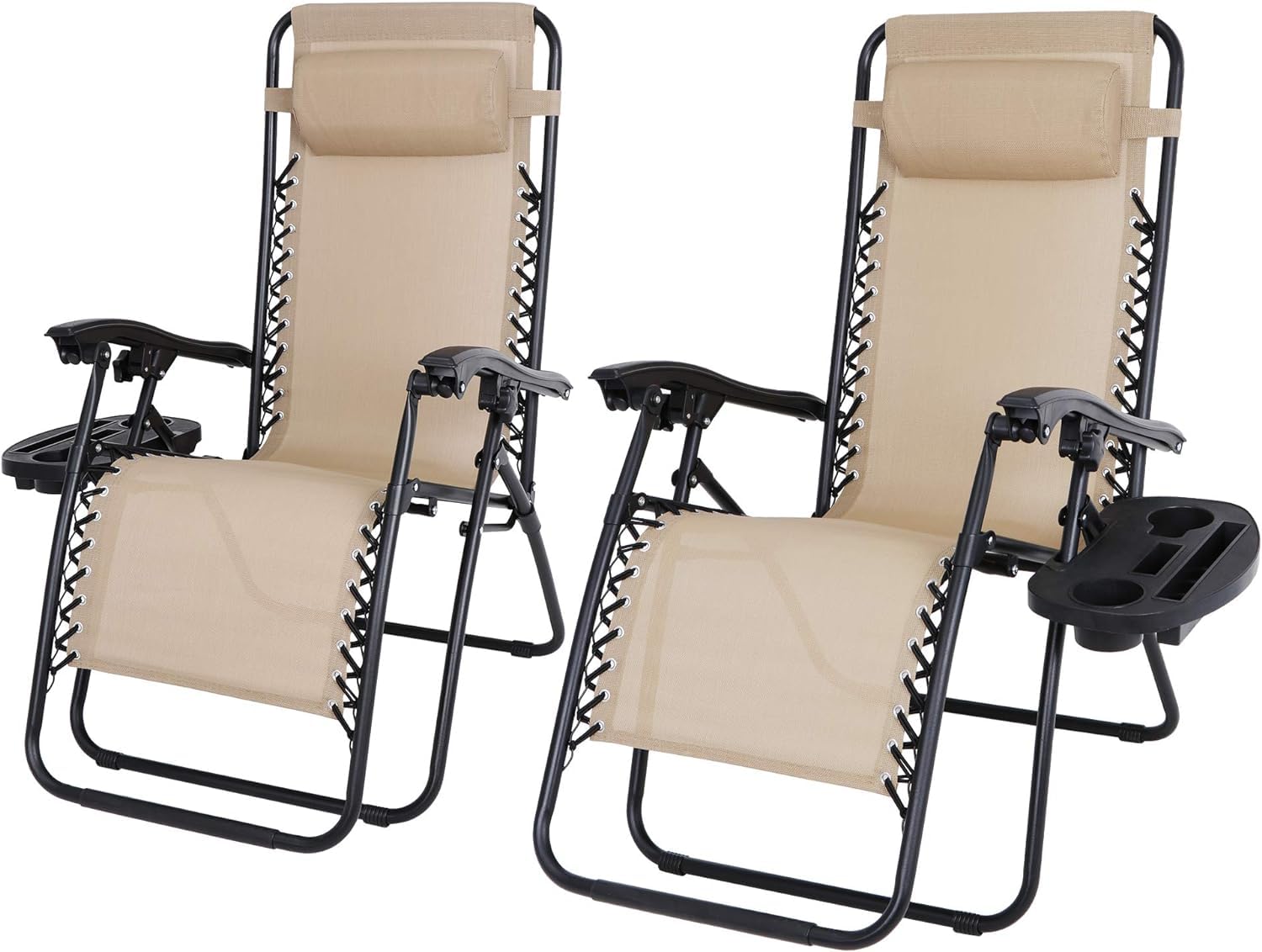 ZENY Zero Gravity Lounge Chairs Set of 2 - Adjustable Folding Recliners with Cup Holders & Headrest for Outdoor Relaxation | Perfect for Patio, Poolside, Beach, Backyard & Garden Lounging