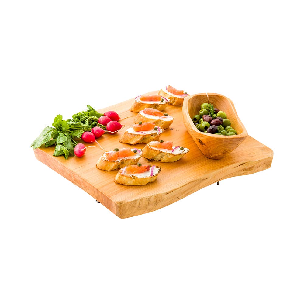 15 x 14 x 1.5 Inch Rustic Wood Cake Stand - 3-Legged Slab Design Durable Serving Tray for Hors d'Oeuvres, Appetizers & Snacks | Shatterproof Food Display Stand for Weddings, Parties & Dessert Tables