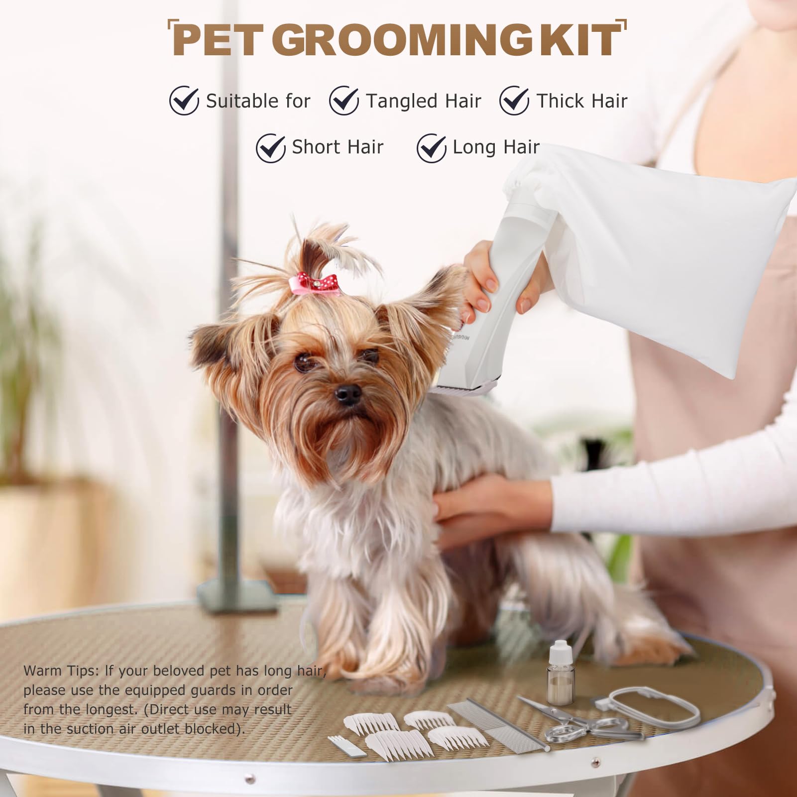 2-in-1 Dog Clipper & Hair Vacuum - Low Noise Rechargeable Cordless Pet Grooming Kit with Comb Guides & Scissors - Professional Dog & Cat Hair Trimmer with Hair Suction - Perfect for Home Grooming & Christmas Gifts