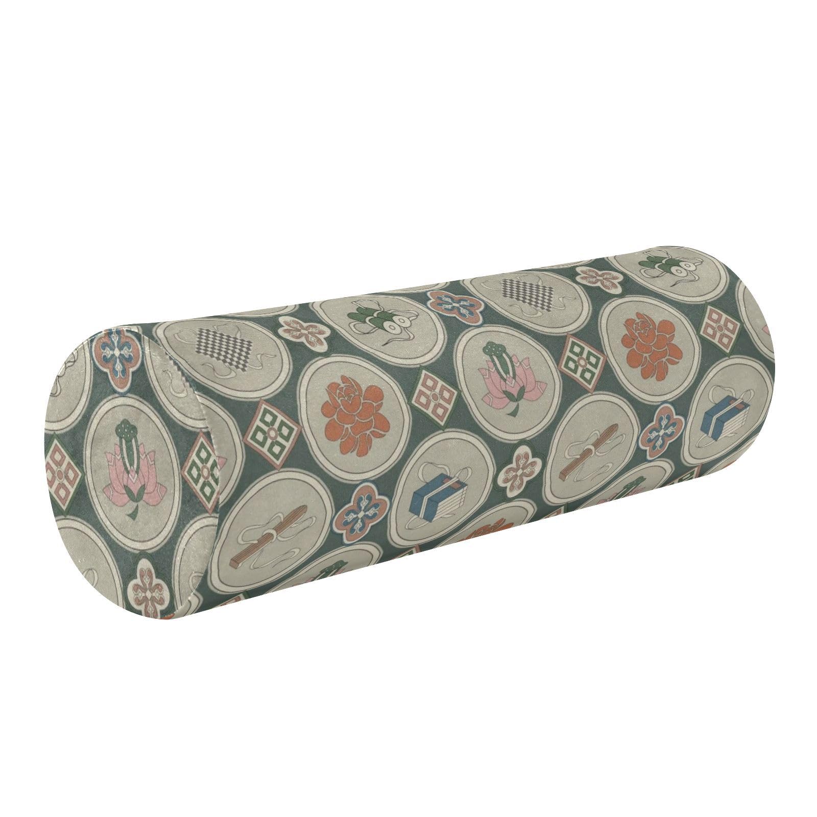 Bohemian Floral Long Bolster Pillow - Gray Vintage Decorative Neck Roll Pillow Case, Round Throw Pillows for Bed, Memory Foam Cylinder Neck Pillow for Back Support | Perfect for Sofa, Bedroom Decor & Travel Comfort