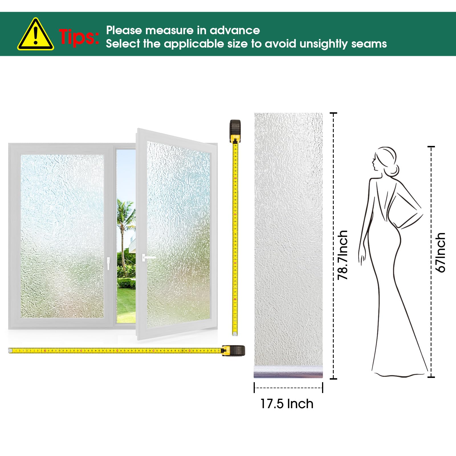 Coavas Static Cling Window Privacy Film - Frosted Decorative Non-Adhesive Window Cling, UV Blocking for Home & Office (45