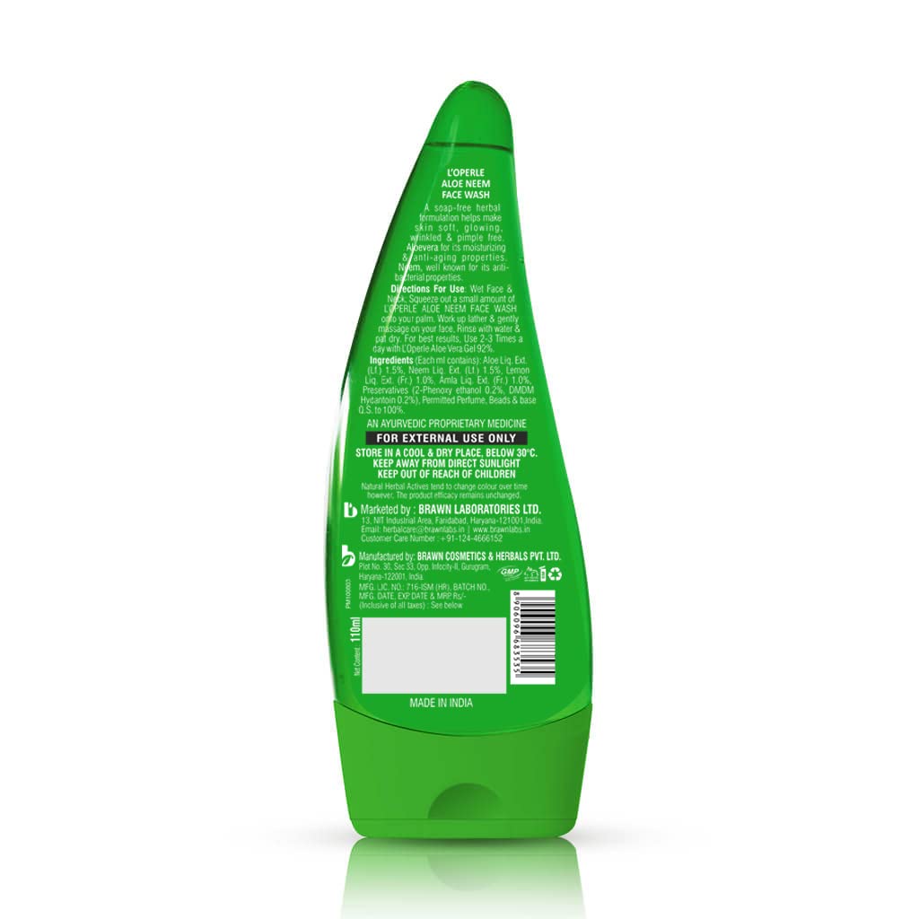 Loperle Neem & Aloe Vera Face Wash - Oil Control, Deep Cleansing & Hydrating for Acne, Pimples & Blemishes | All Skin Types | 110ml (Pack of 2) | Perfect for Daily Skincare Routine & Travel