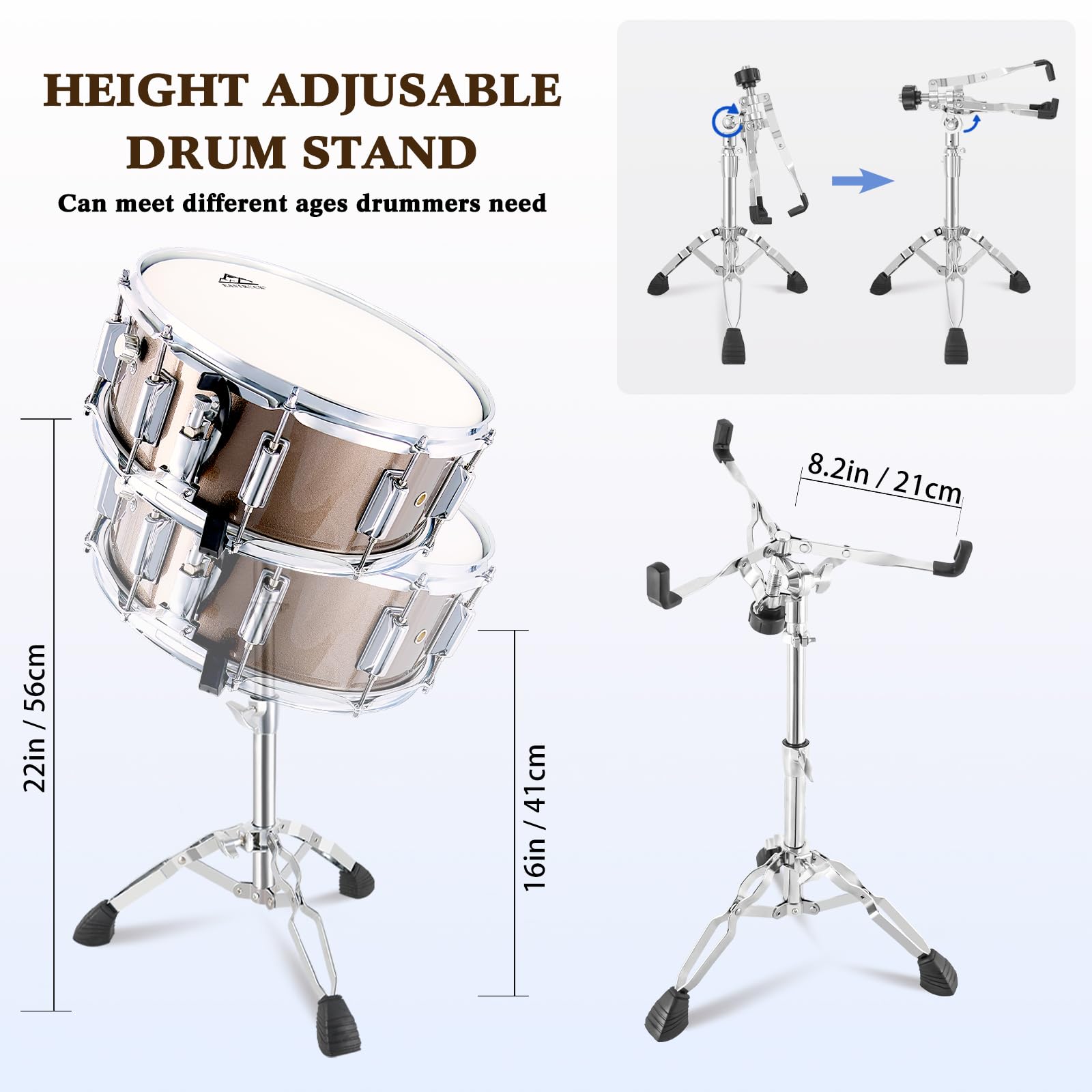 EASTROCK 14x5.5 Inch Snare Drum Set for Beginners - Includes Gig Bag, Drumsticks, Stand, Drum Keys & Coated Head - Champagne Finish - Perfect for Student Practice, School Bands & Home Music Studio