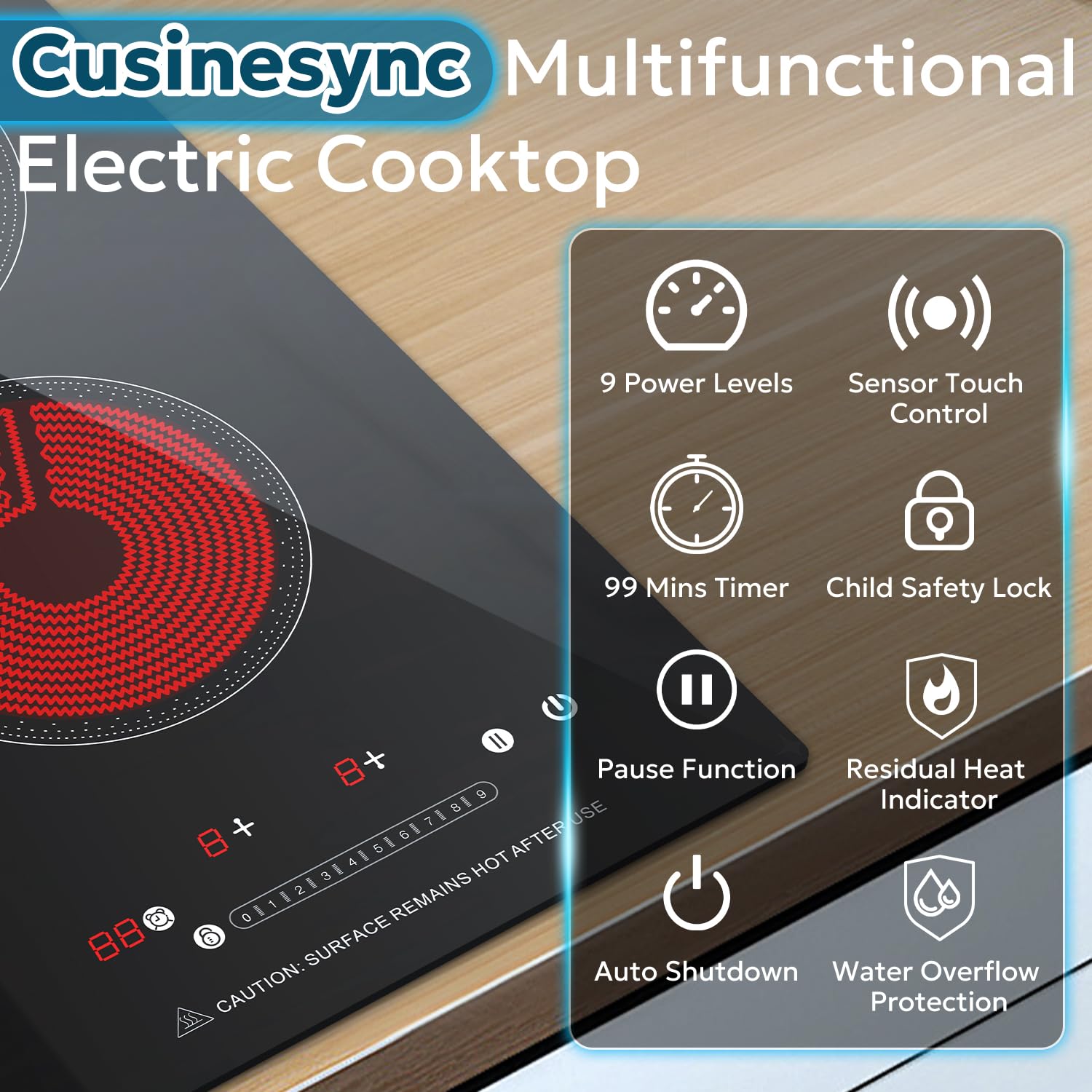 2 Burner Electric Cooktop - 12 Inch Portable Induction Stove with 9 Power Levels, Touch Control, Timer & Child Lock | Countertop & Built-In Kitchen Solution | Perfect for Small Apartments, RVs & Outdoor Cooking (110-120V)