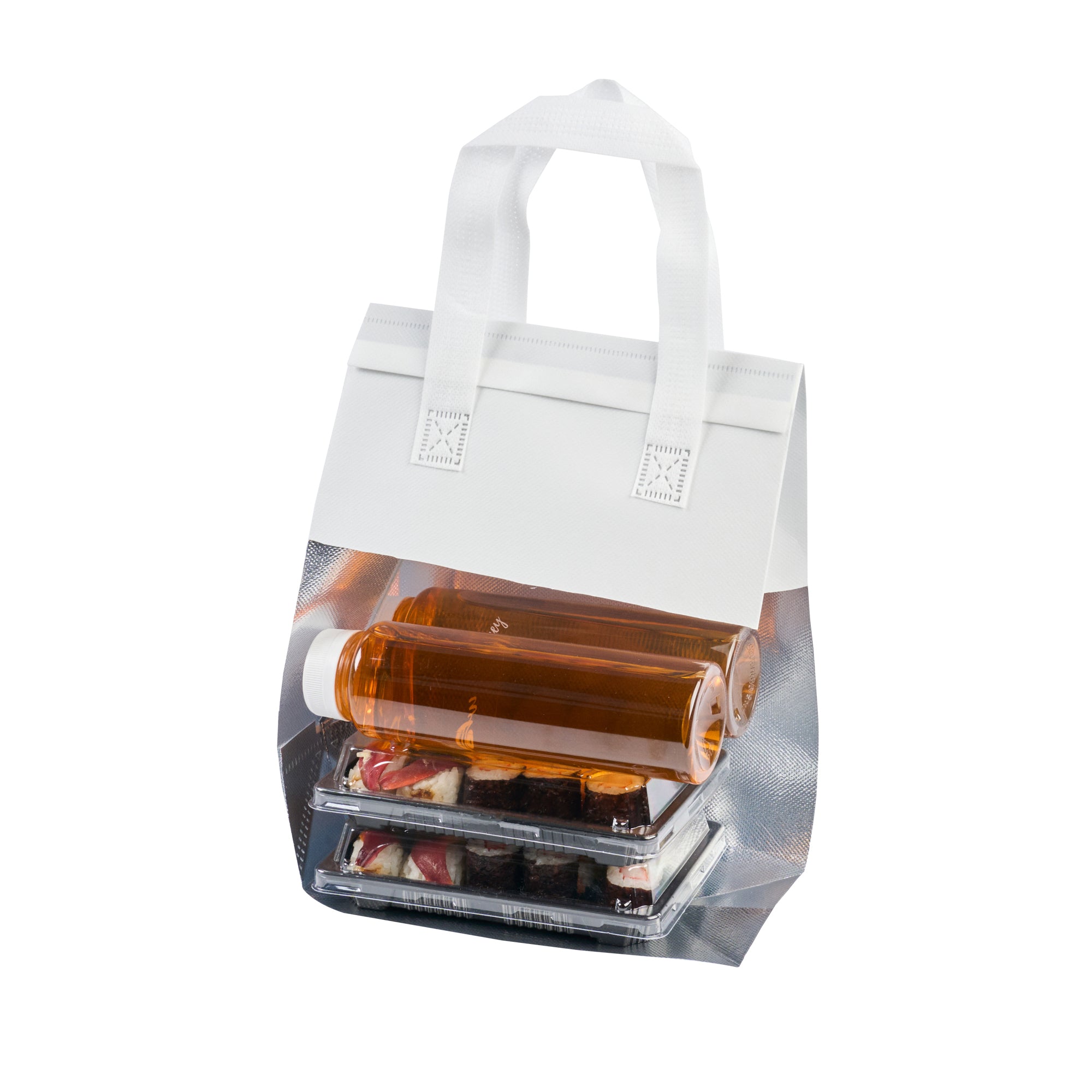 Premium White Insulated Takeout Food Bags - Tamper Evident, 8.25