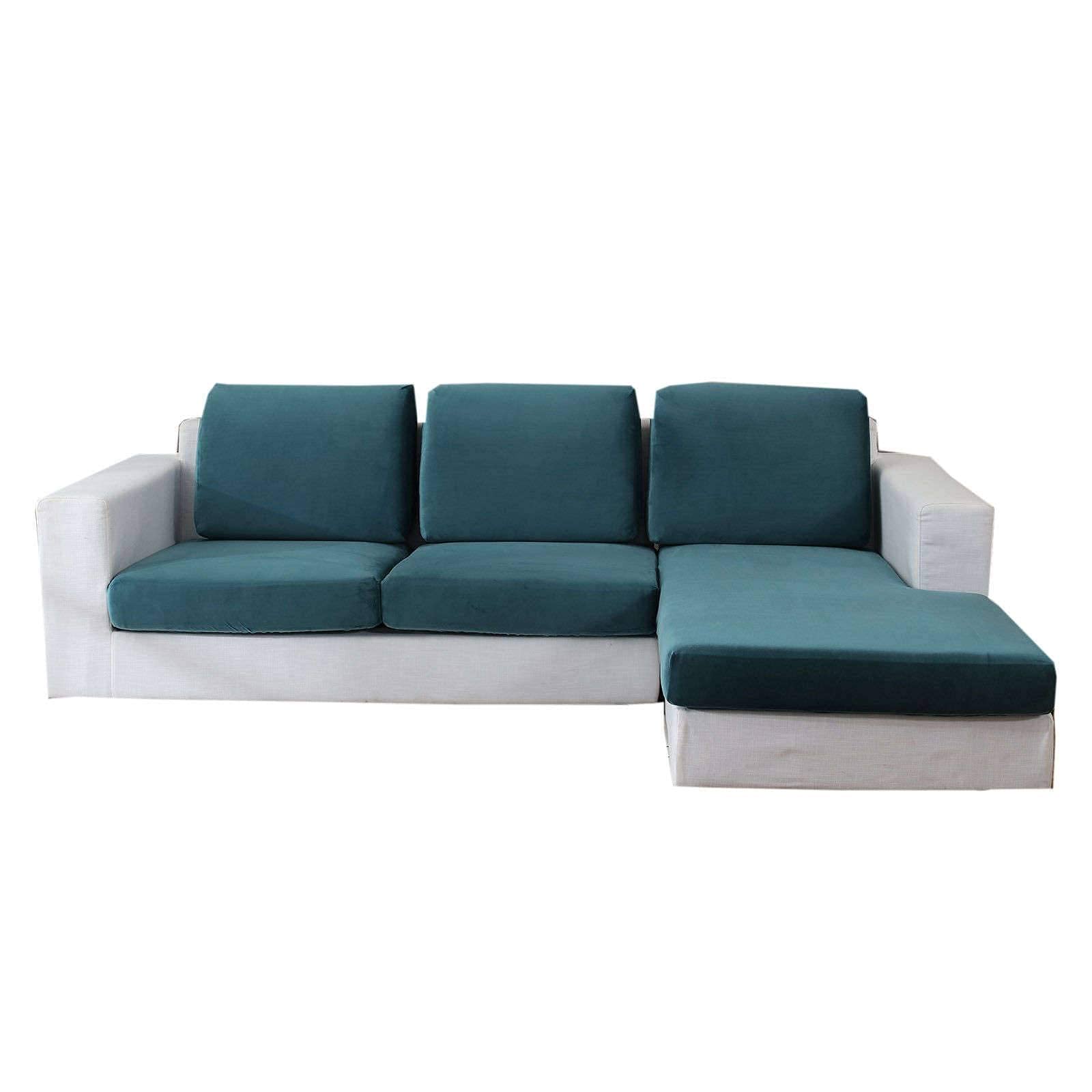 UHNGE-ER Velvet L-Shaped Sofa Chaise Lounge Cushion Cover - Stretchable Sofa Slipcover with Non-Slip Design - Soft Furniture Protector for 1/2/3 Cushion Couches and Chairs (Navy Blue) - Perfect for Living Room, Bedroom & Home Decor
