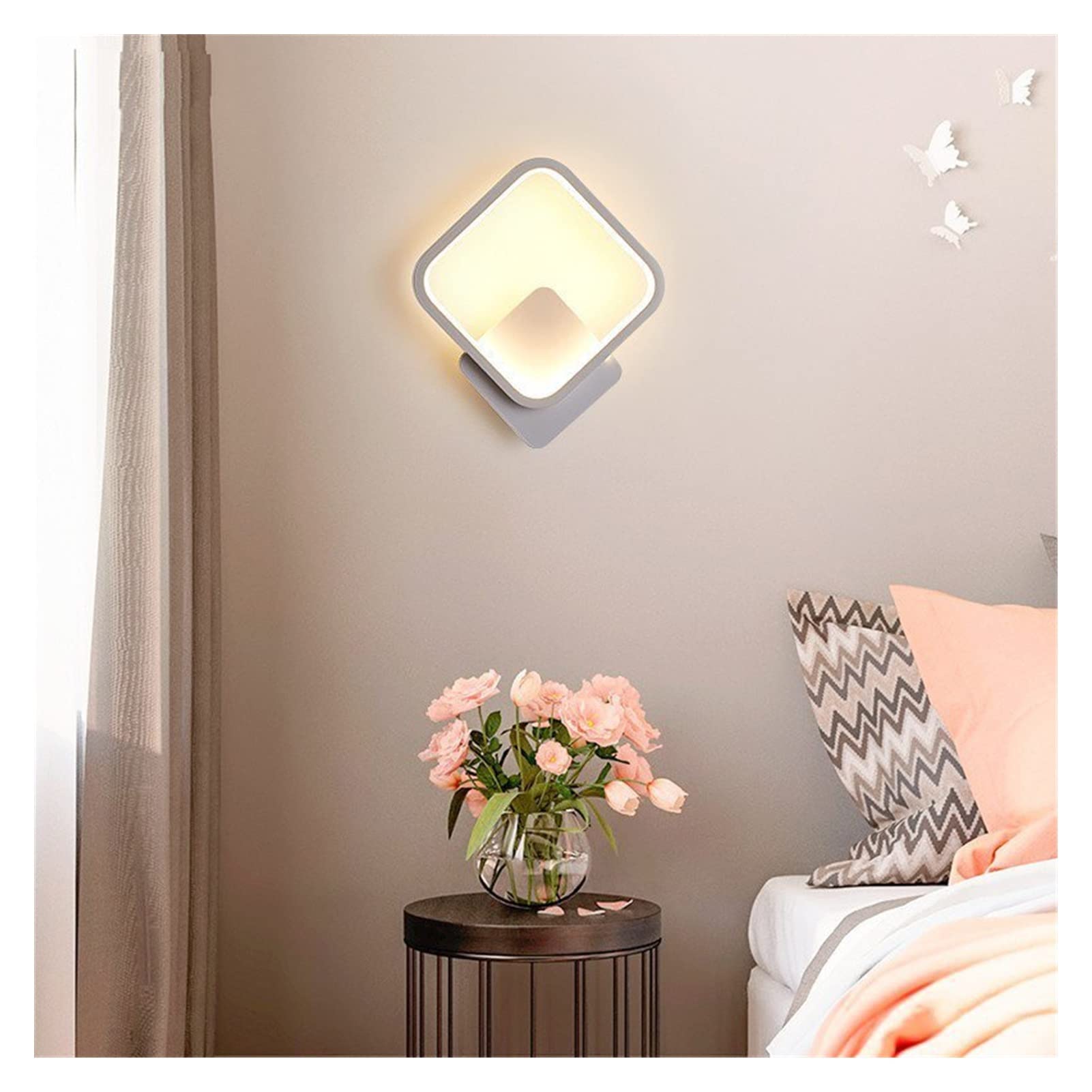 Modern LED Wall Sconce Light - Square Shaped White/Black Frame Wall Lamp for Living Room, Bedroom, Corridor | Dimmable Candle-Style Lighting for Home Decor & Ambient Mood Setting