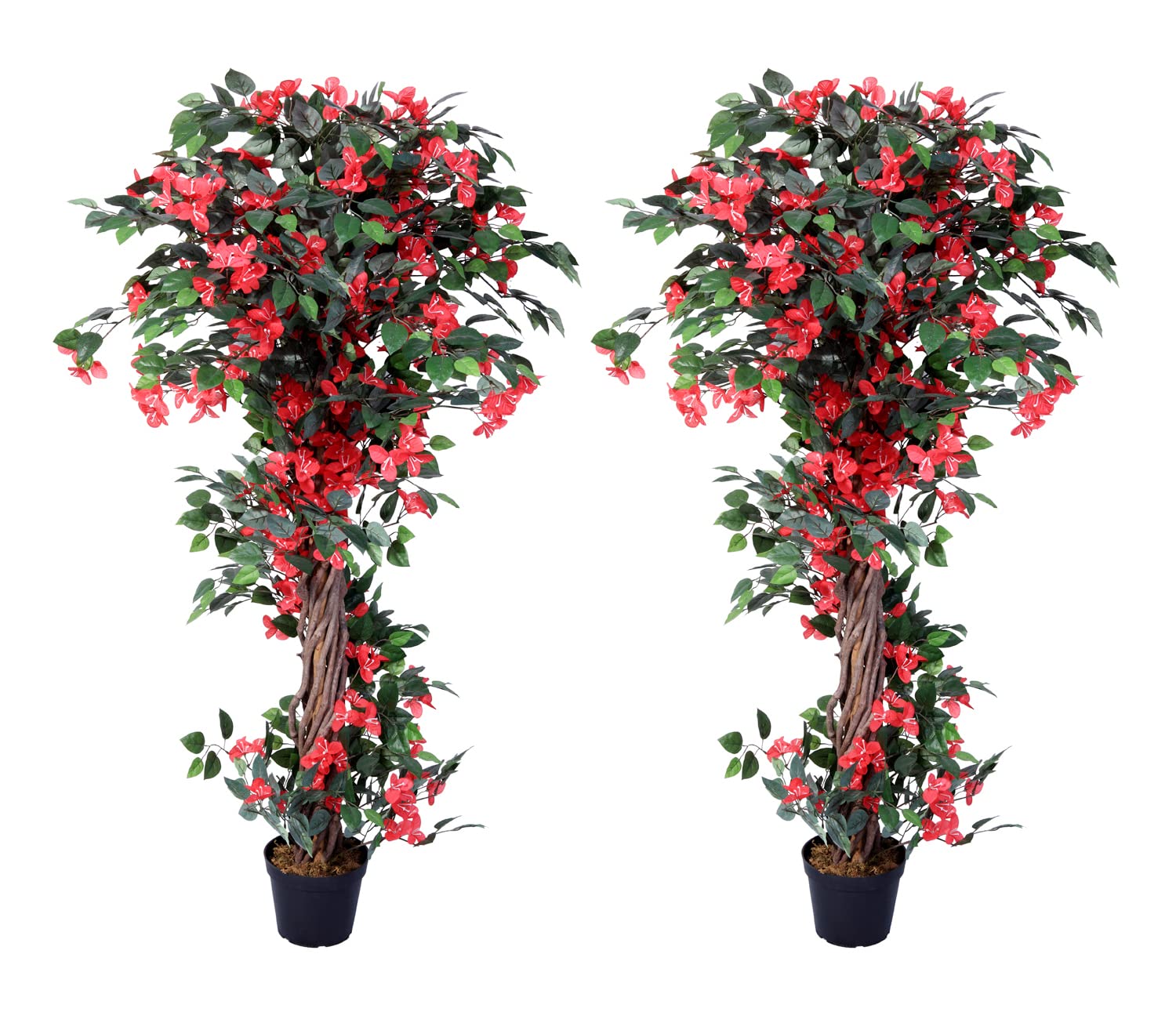 AMERIQUE 5ft Realistic Artificial Bougainvillea Tree with Blooming Red & Green Flowers, Natural Wood Trunk & Nursery Pot - Perfect for Home Decor, Office, Garden, and Indoor/Outdoor Landscaping