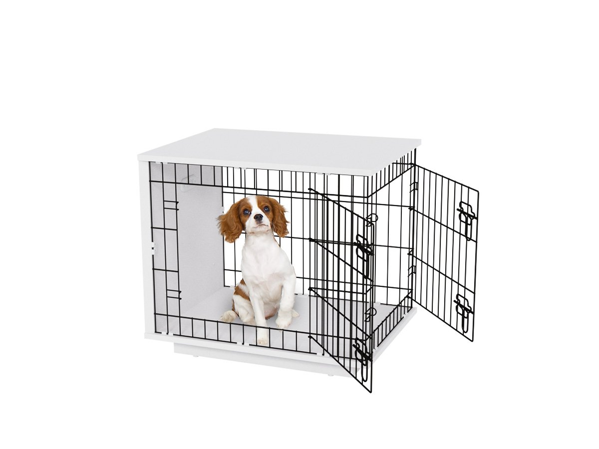Omlet Fido Studio Dog Crate - Modern Furniture Style Pet Crate for Puppy Training & Adult Dogs - Comfortable Safe Space for Small Dogs - White - Perfect for Home, Office & Travel Use